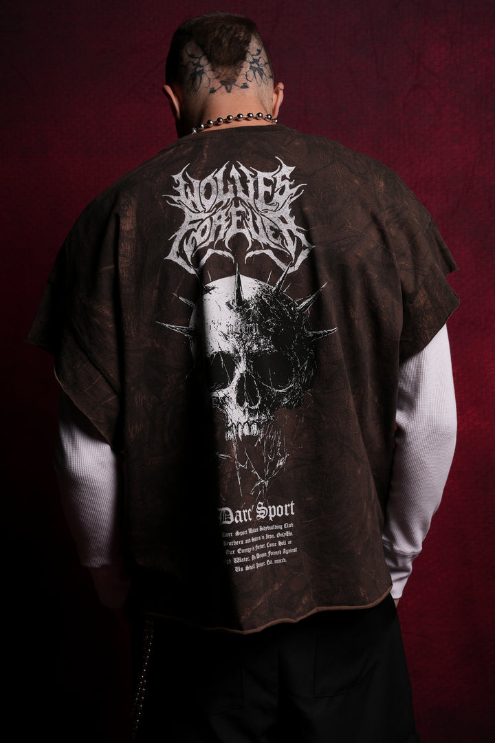 Mourning Star "Grunge" Cut Off Tee in Brown Driftwood Forest Camo