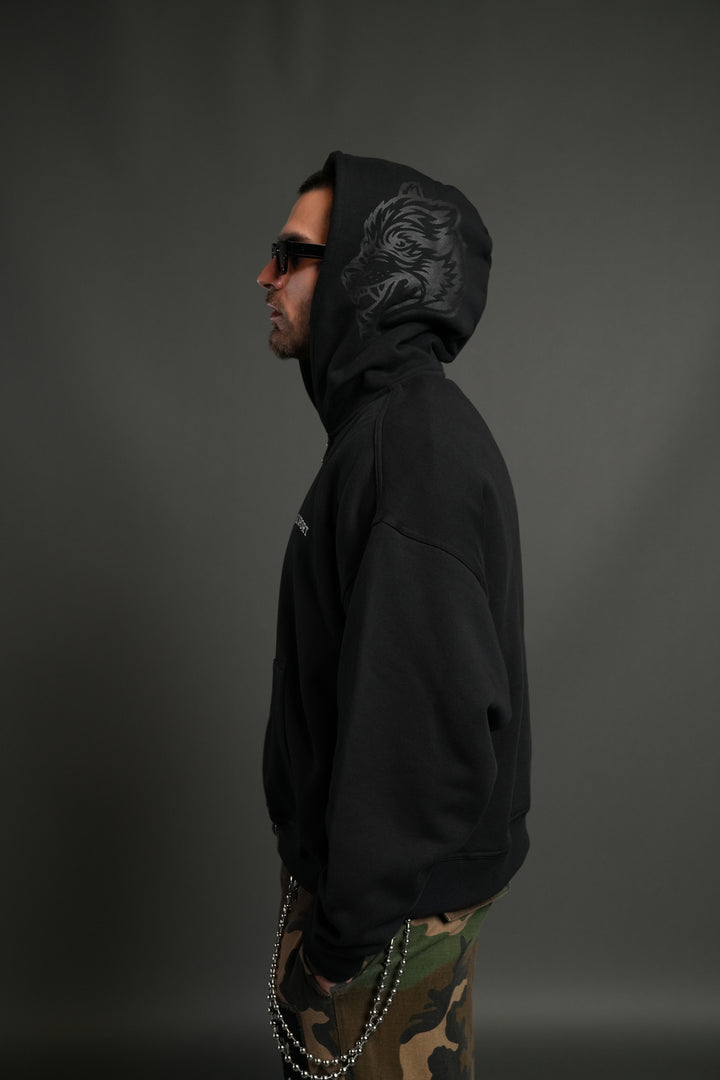 Inner Wolf Vex Double Zip Hoodie in Black
