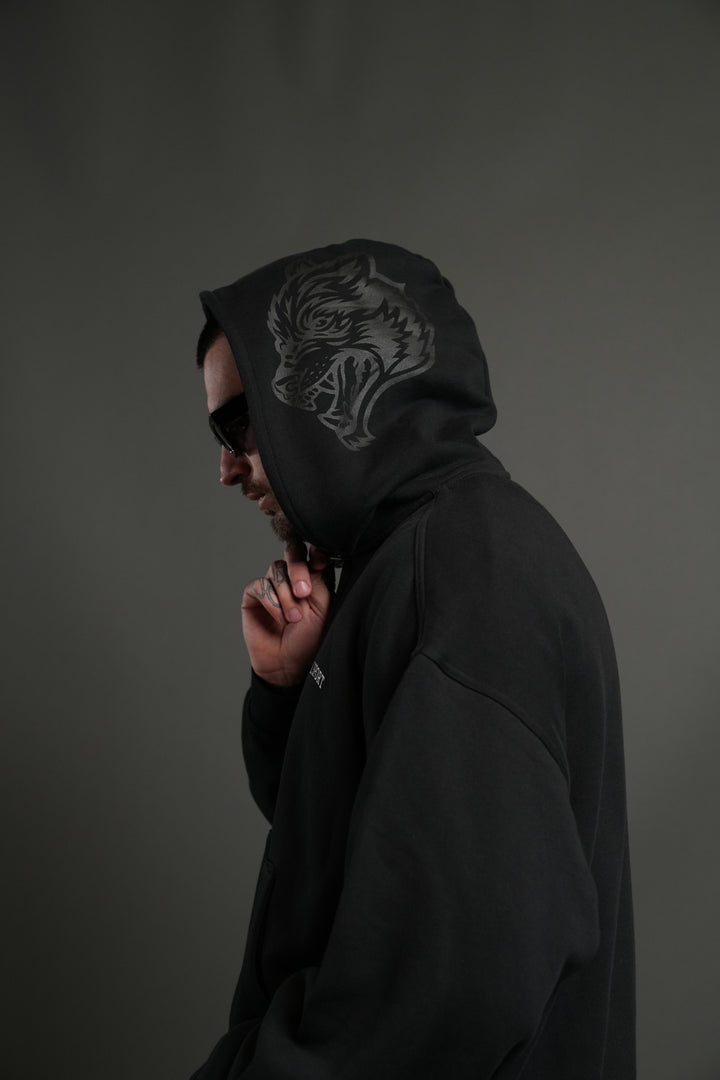 Inner Wolf Vex Double Zip Hoodie in Black