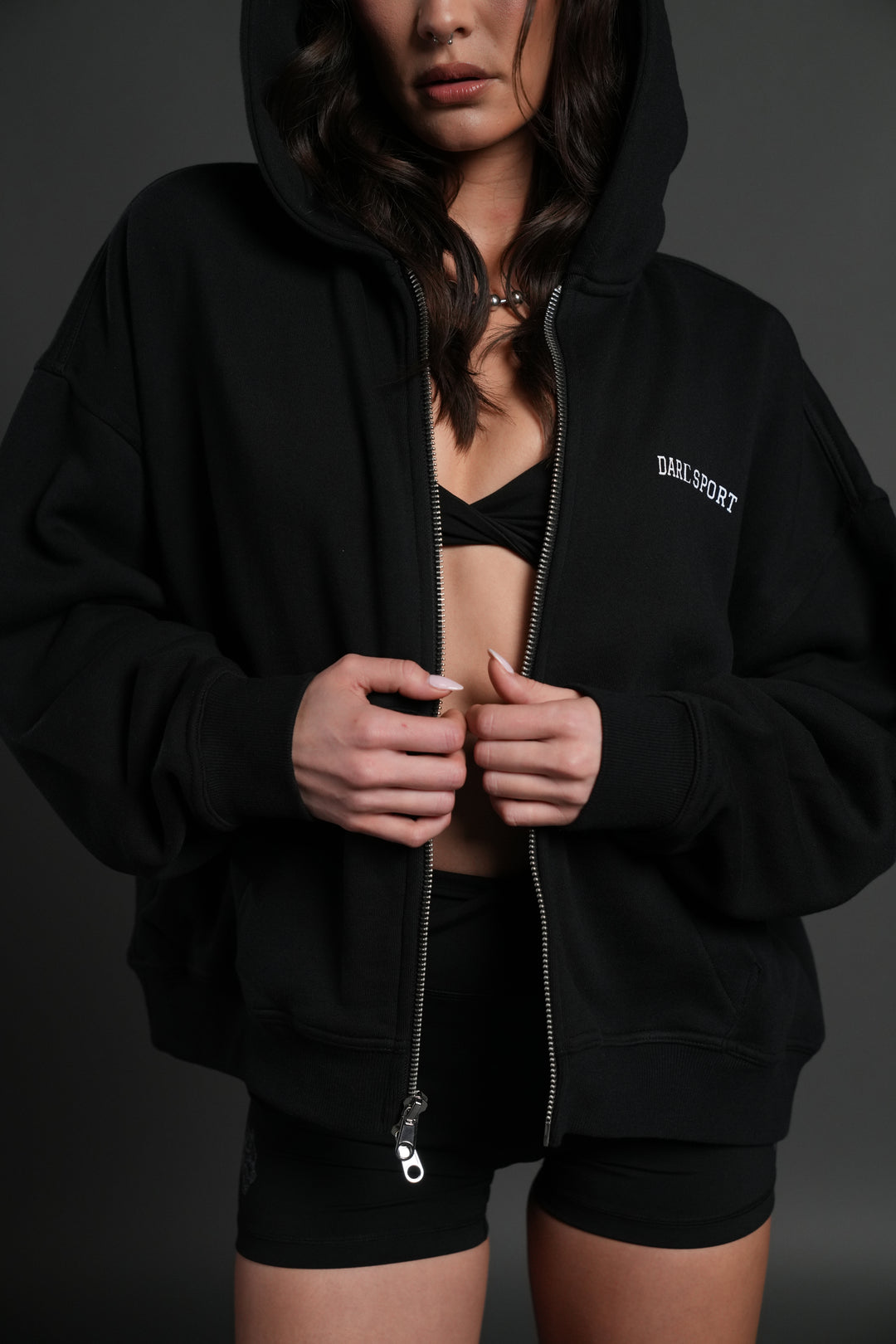 Inner Wolf Vex Double Zip Hoodie in Black