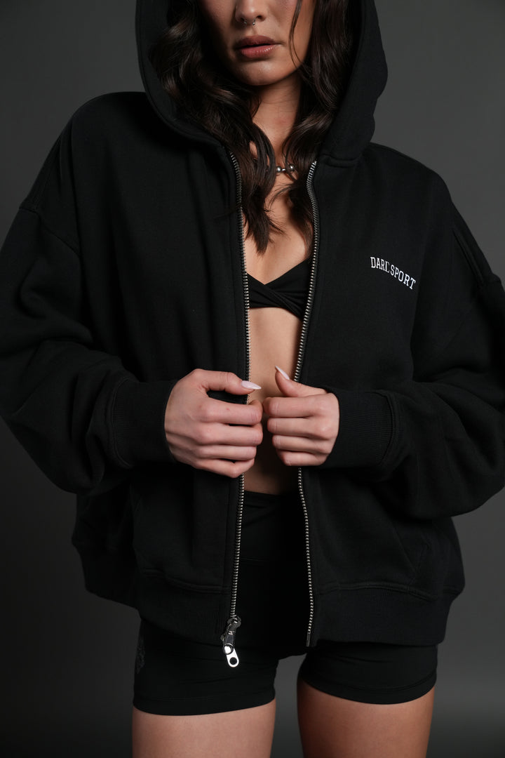 Inner Wolf Vex Double Zip Hoodie in Black
