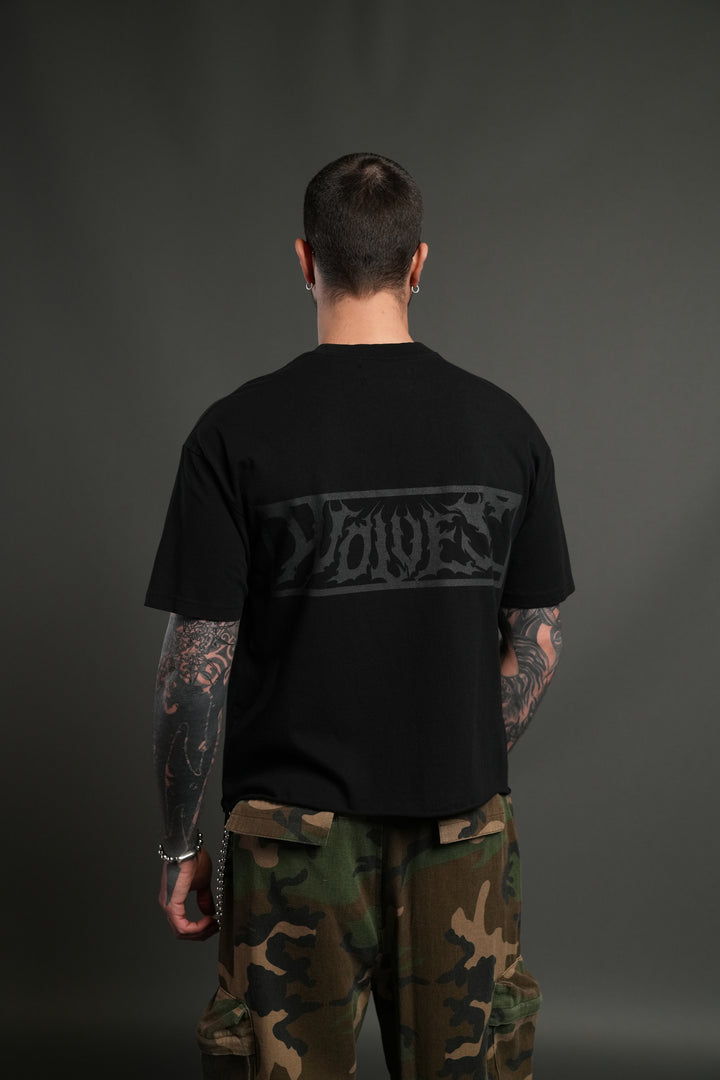 Punisher Grunge Mid-Length Raw Hem Tee in Black