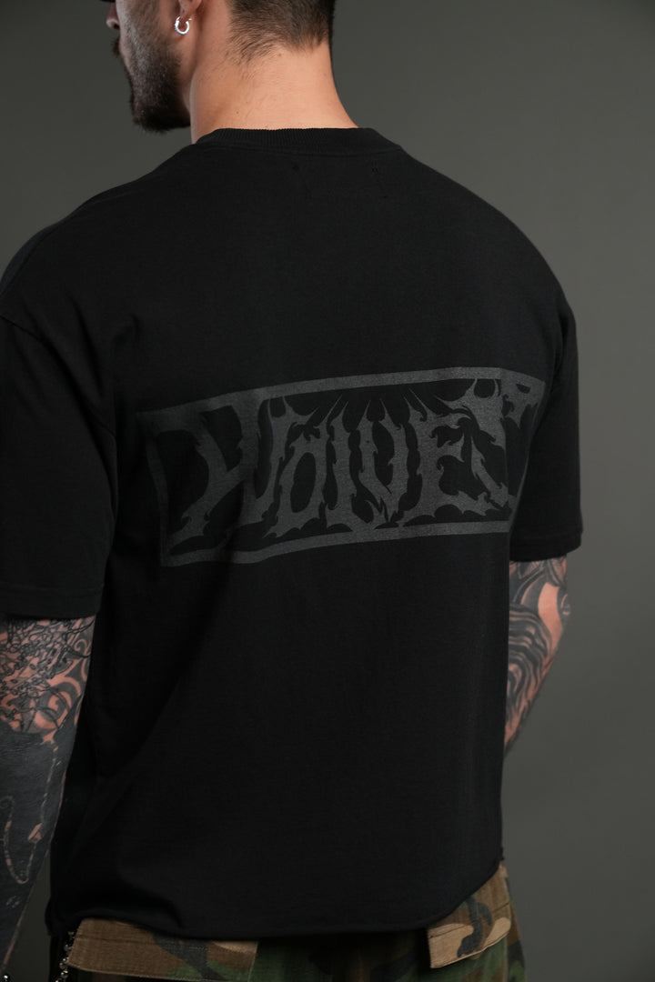 Punisher Grunge Mid-Length Raw Hem Tee in Black