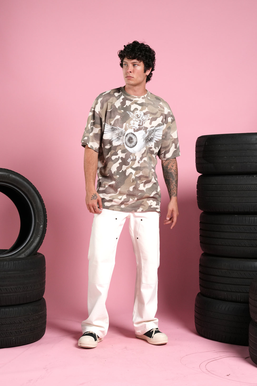 Flight Club V2 Premium Oversized Tee in Dsvd Green Camo