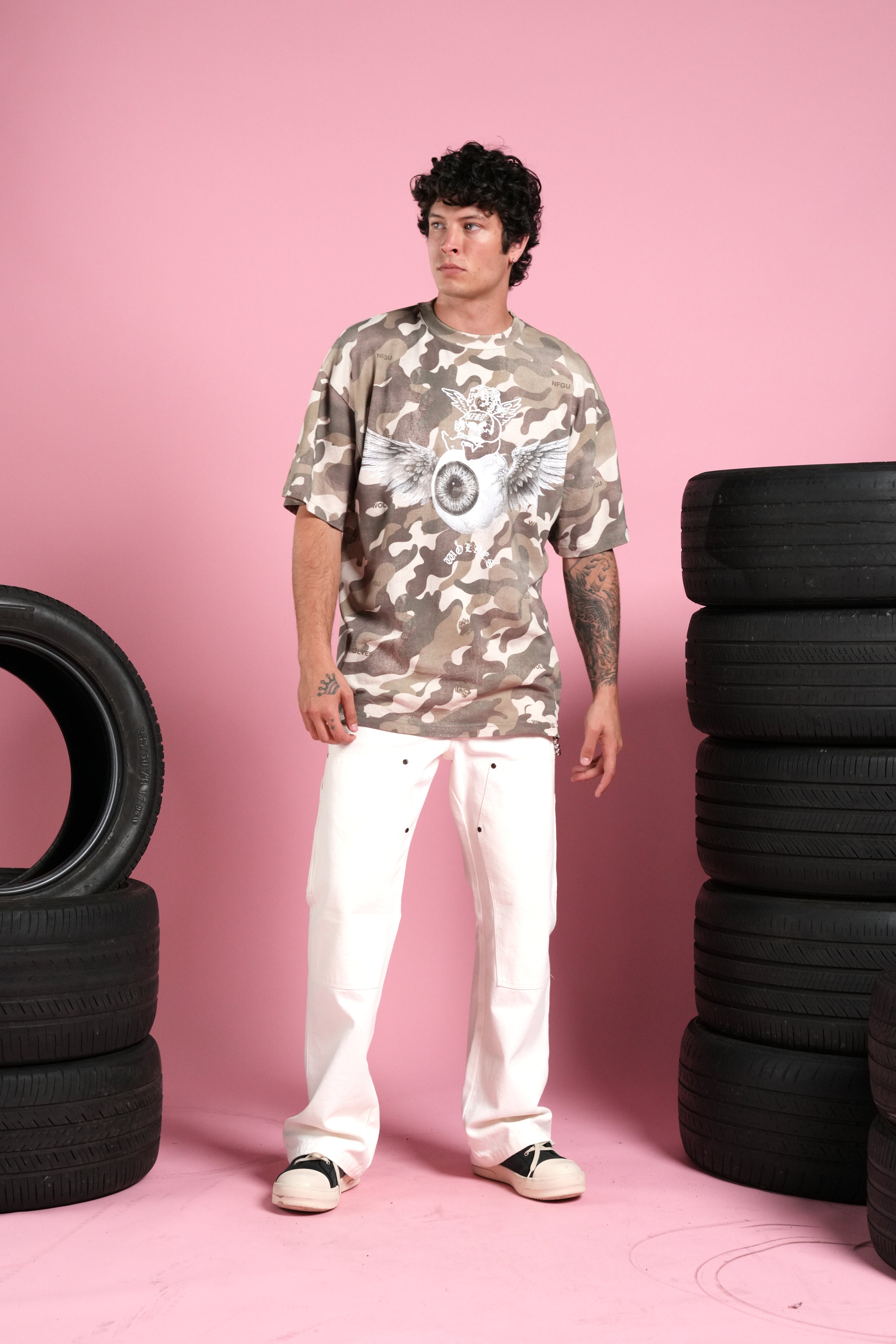 Flight Club V2 Premium Oversized Tee in Dsvd Green Camo