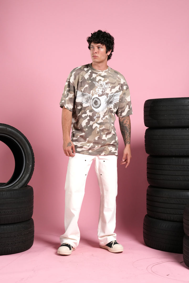 Flight Club V2 Premium Oversized Tee in Dsvd Green Camo