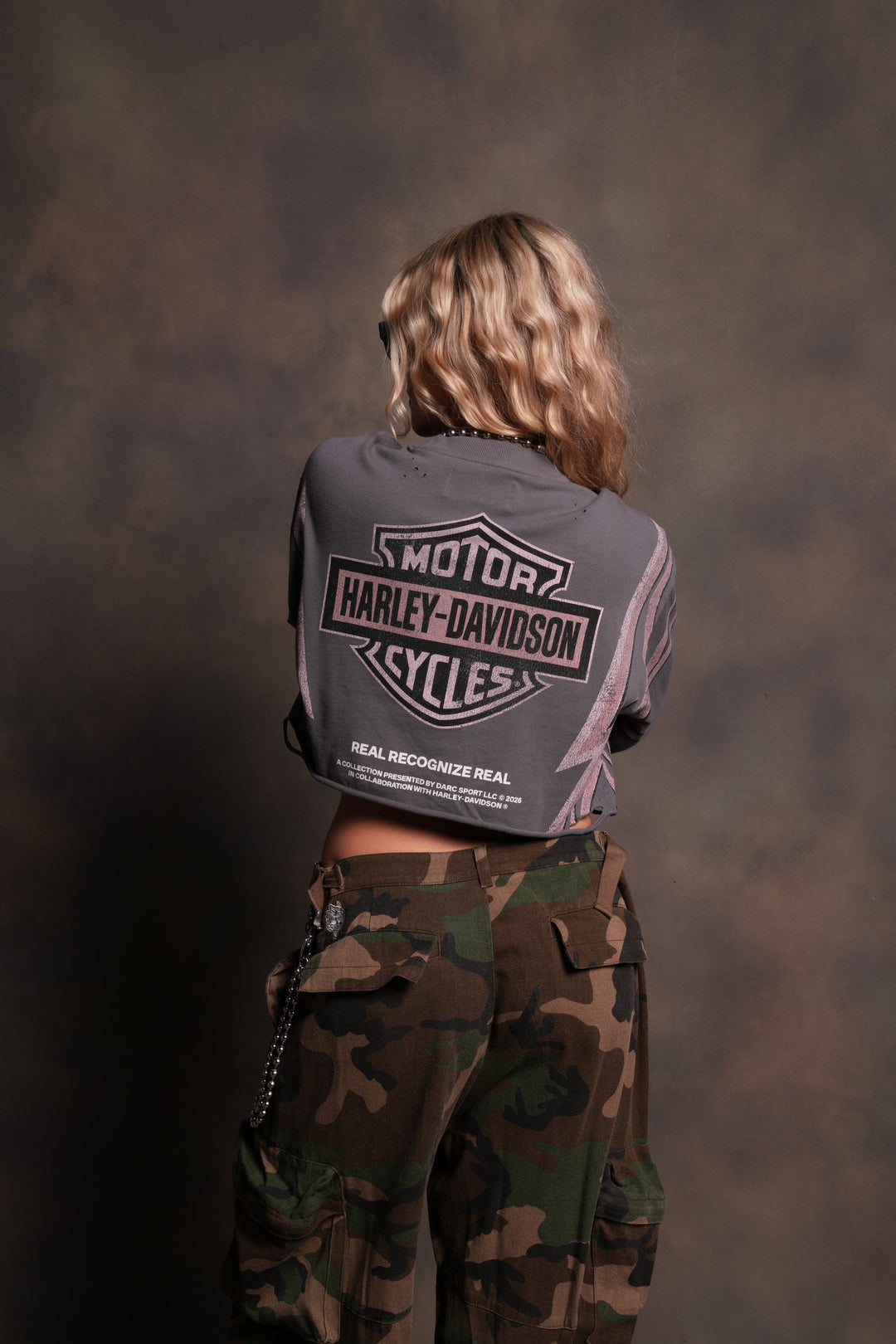 Real Recognize Real Distressed Oversized Cropped L/S Tee in Slate Gray