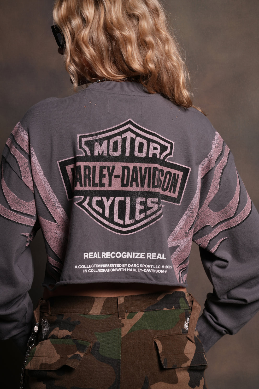 Real Recognize Real Distressed Oversized Cropped L/S Tee in Slate Gray