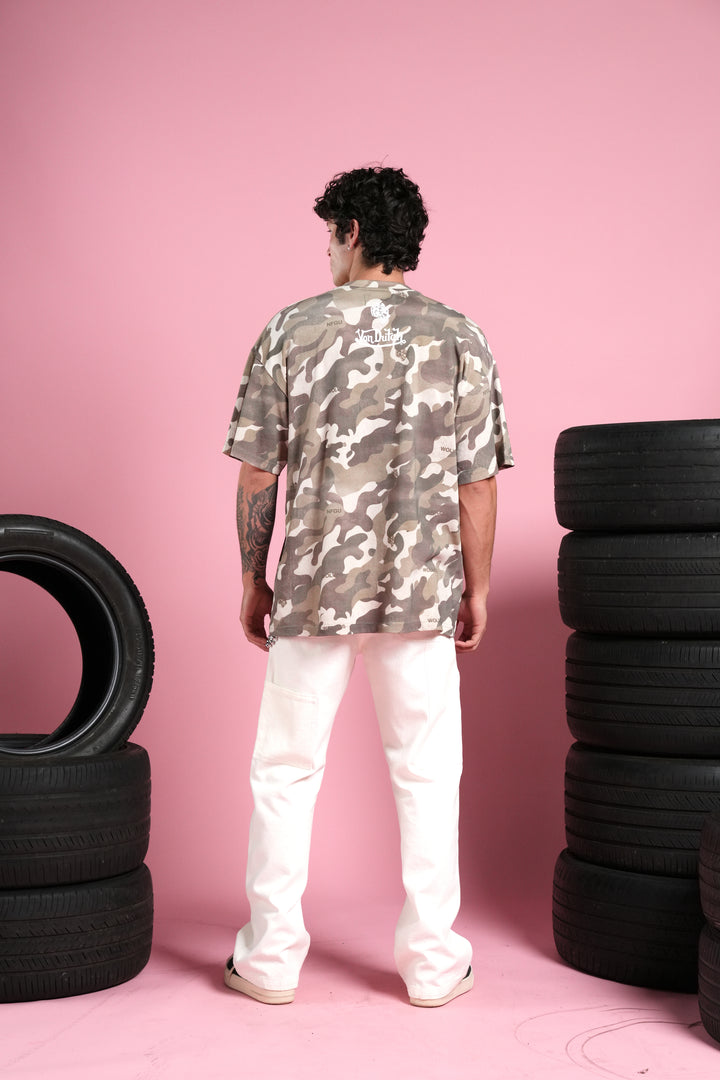Flight Club V2 Premium Oversized Tee in Dsvd Green Camo