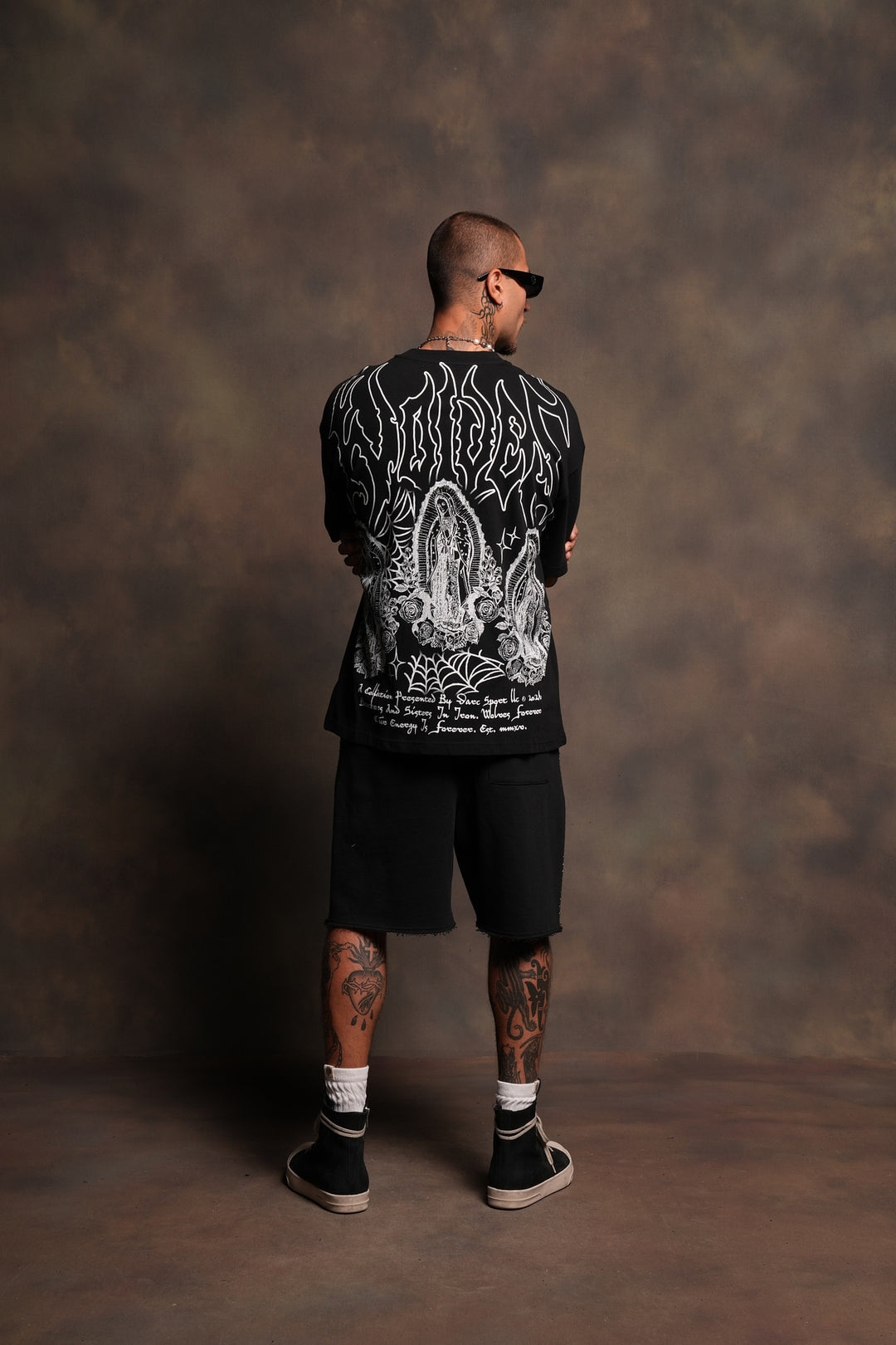 Stud Muerto Grunge Oversized Raw Hem Post Lounge Sweat Shorts In Black