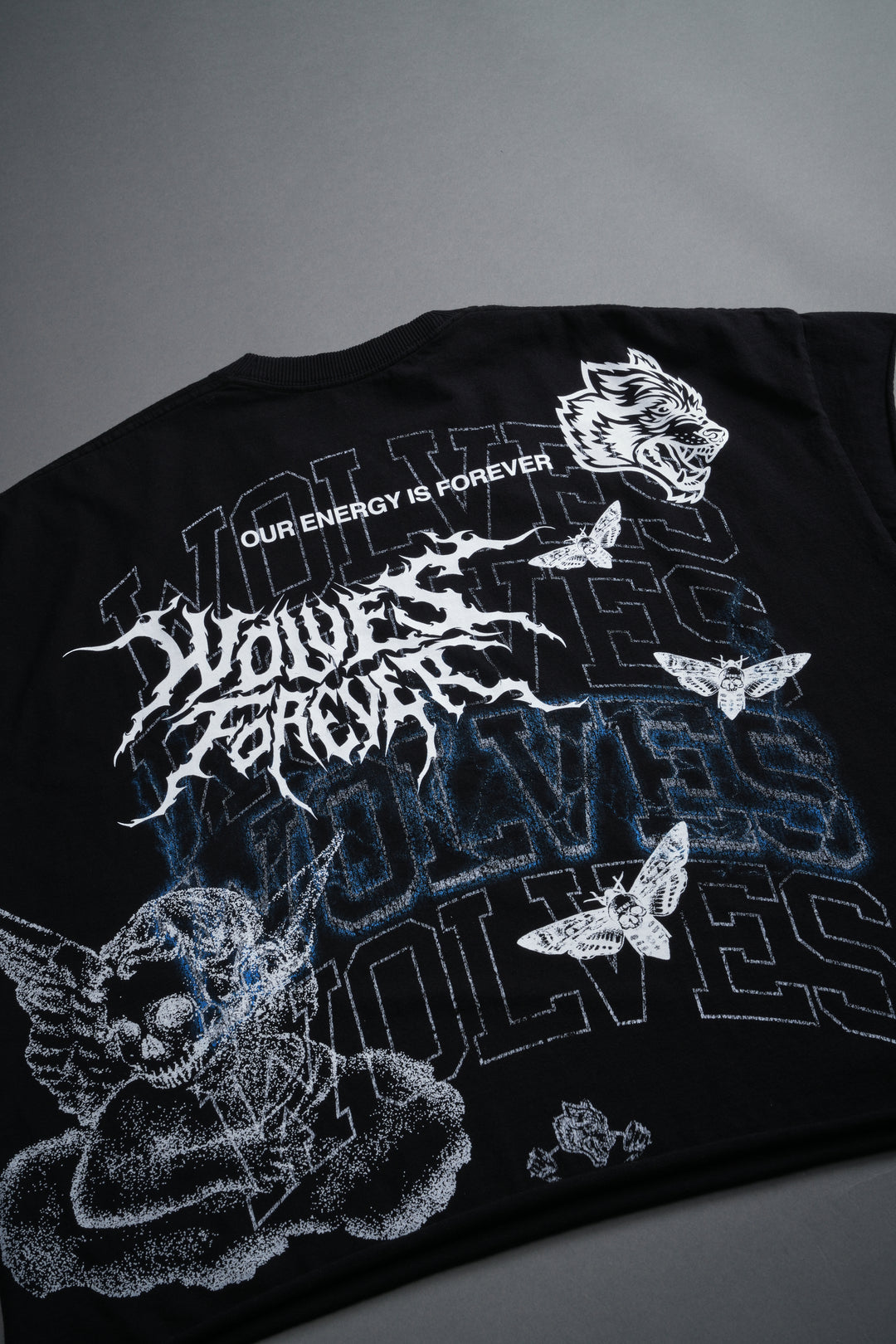 Work In Silence NFGU Grunge Cut-Off Mid Length Raw Hem Tee in Black
