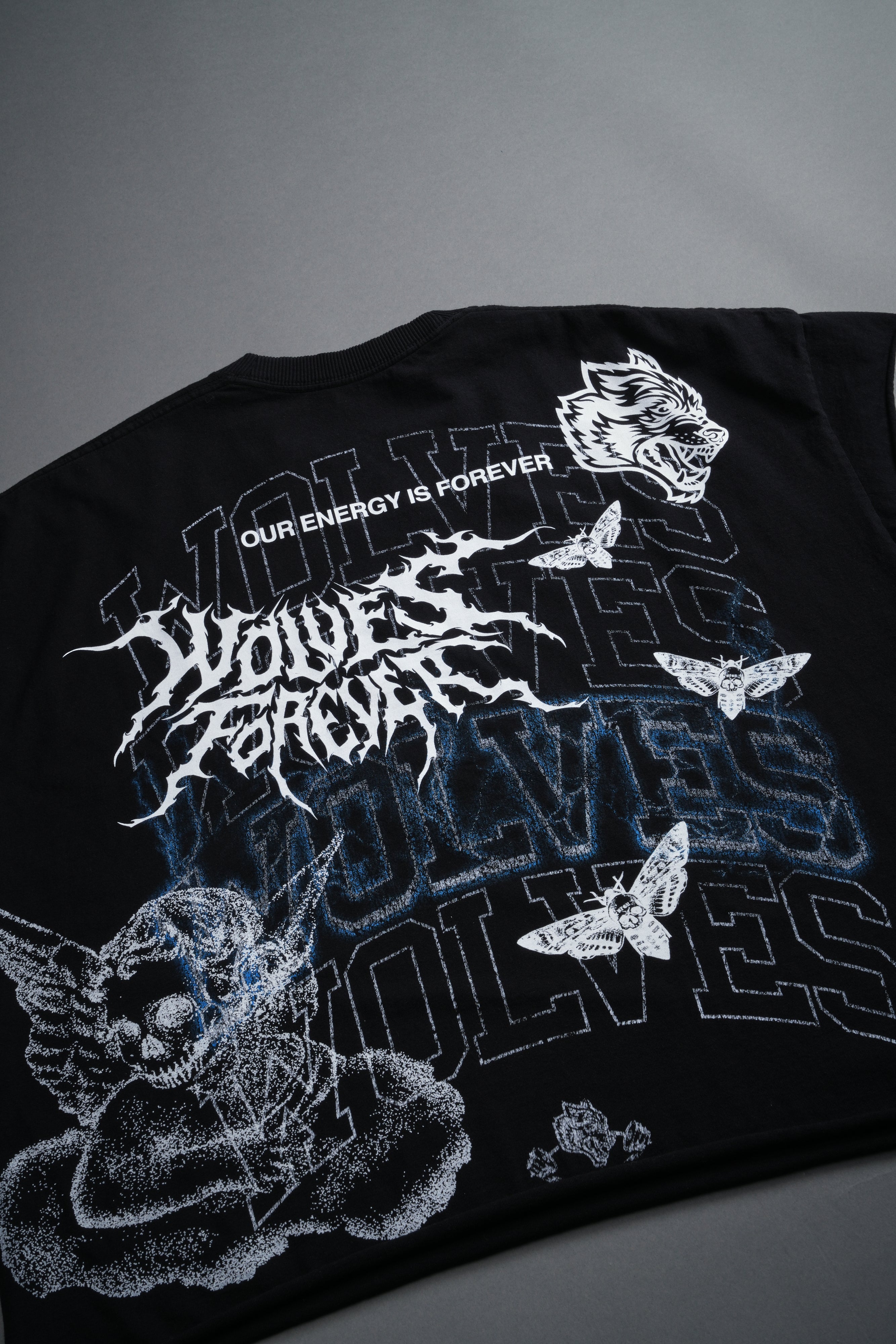 Work In Silence NFGU Grunge Cut-Off Mid Length Raw Hem Tee in Black