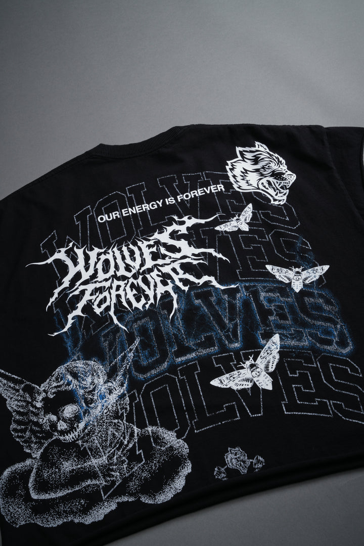Work In Silence NFGU Grunge Cut-Off Mid Length Raw Hem Tee in Black