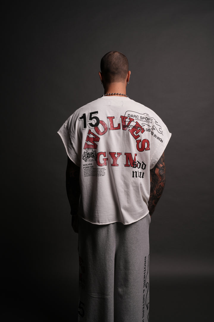 Wolves Gym V2 Grunge Cut-Off Tee in Cream