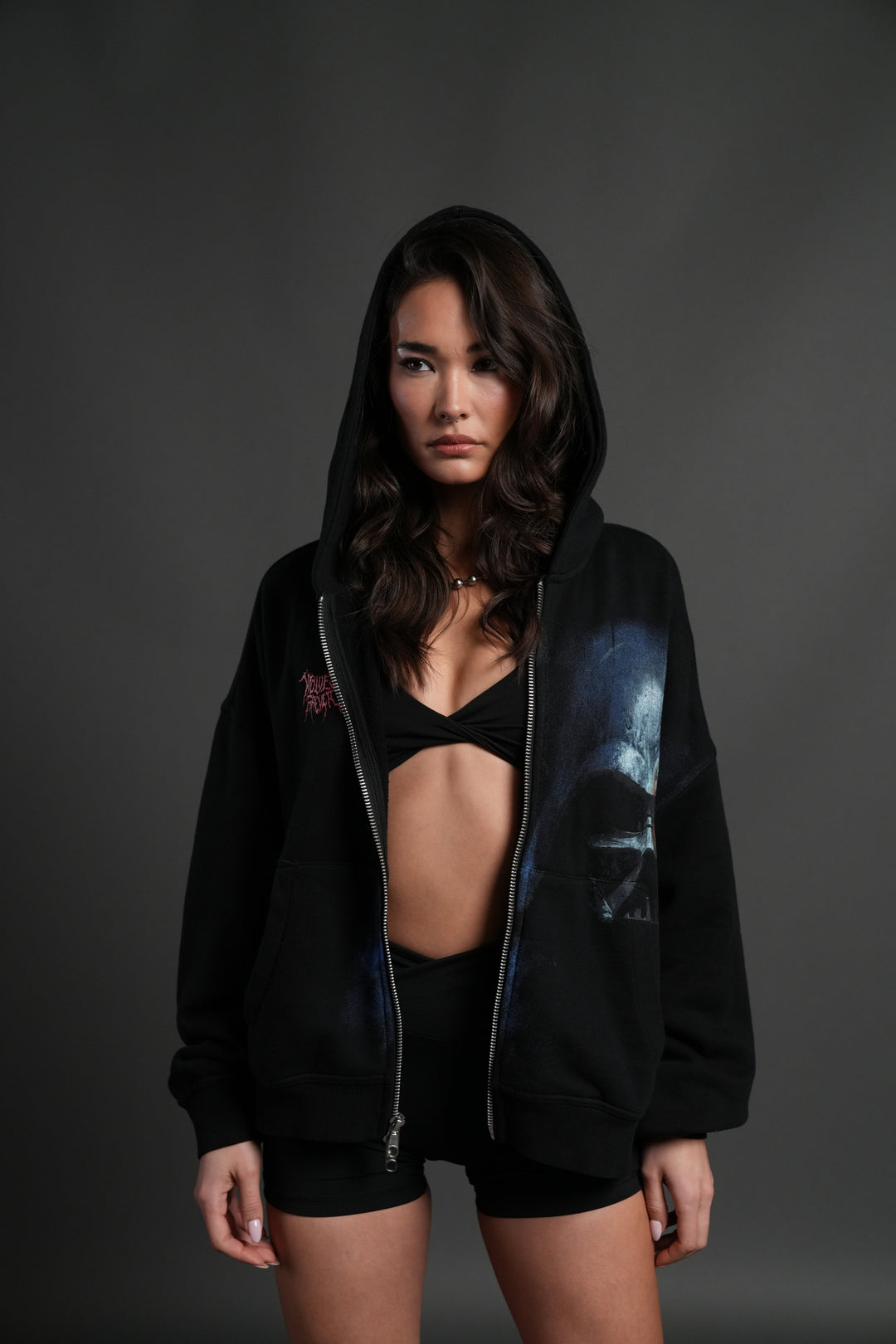 Vader Vex Double Zip Hoodie in Black