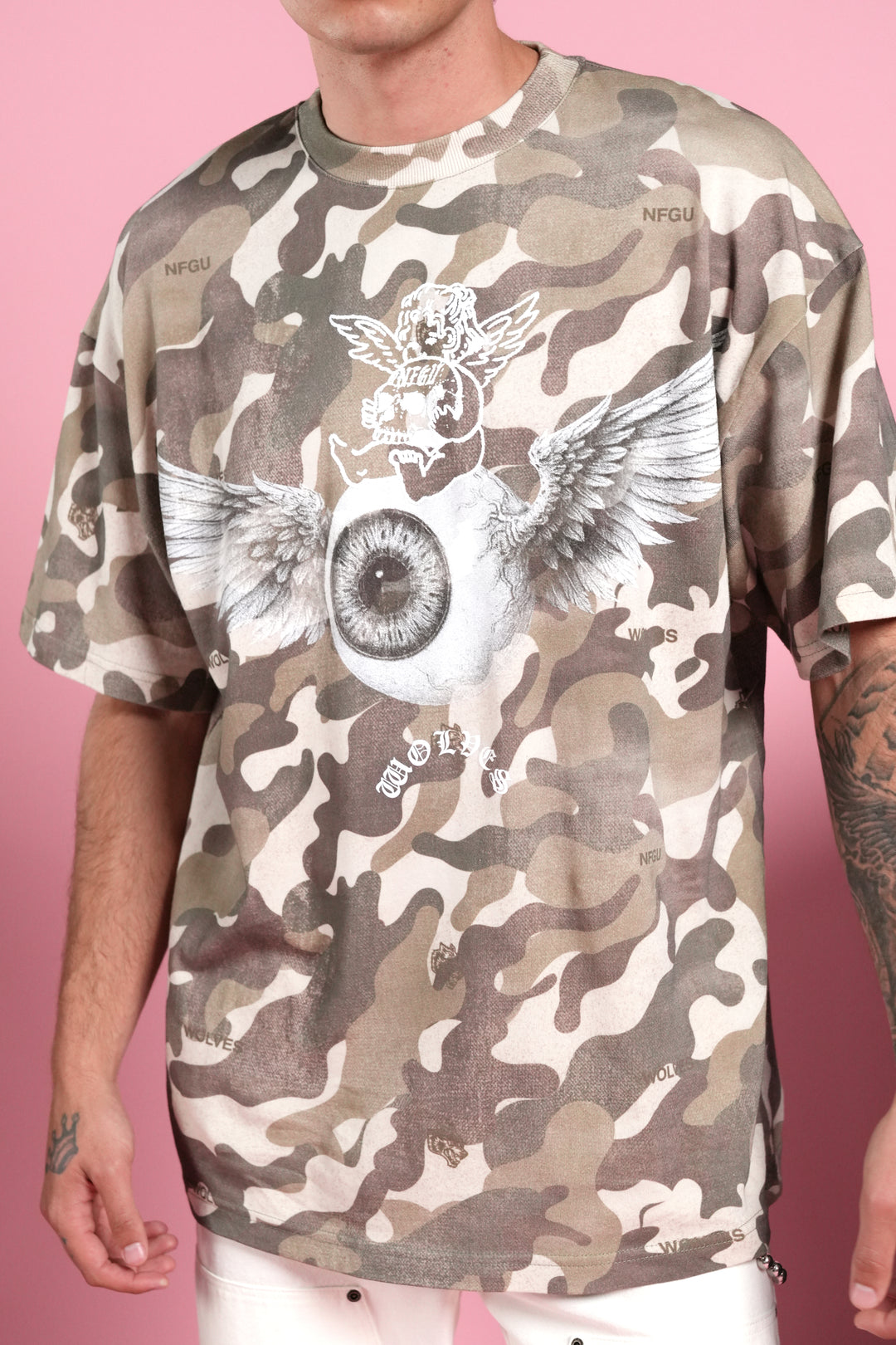 Flight Club V2 Premium Oversized Tee in Dsvd Green Camo