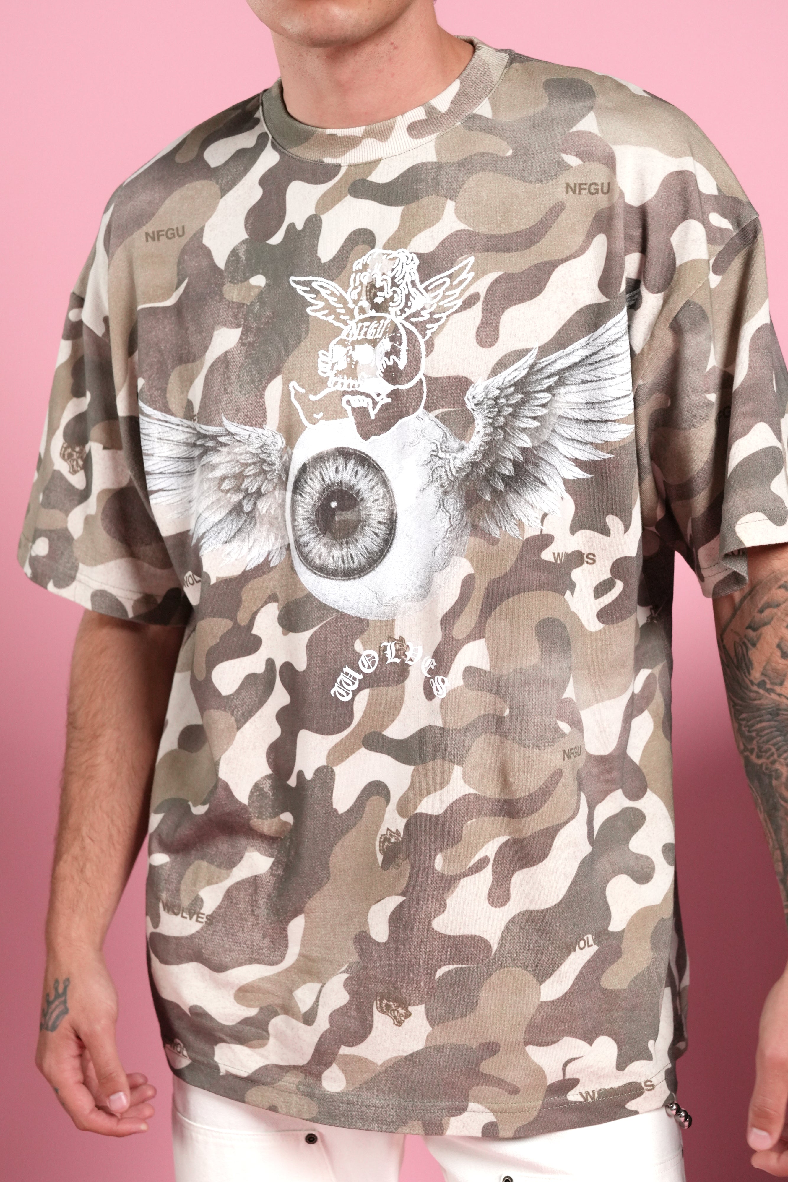 Flight Club V2 Premium Oversized Tee in Dsvd Green Camo