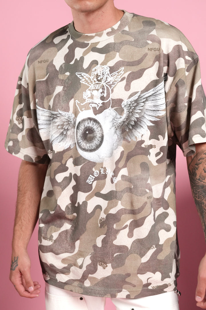 Flight Club V2 Premium Oversized Tee in Dsvd Green Camo
