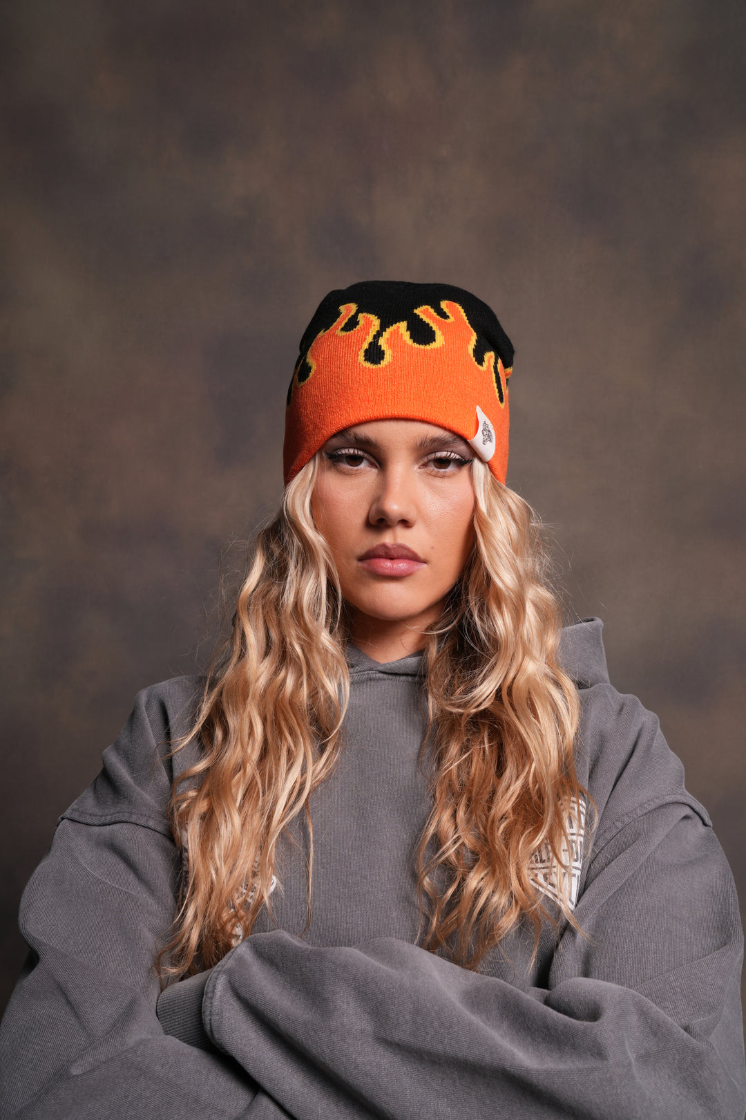 Eternal Flame Cap Beanie in Black/Orange