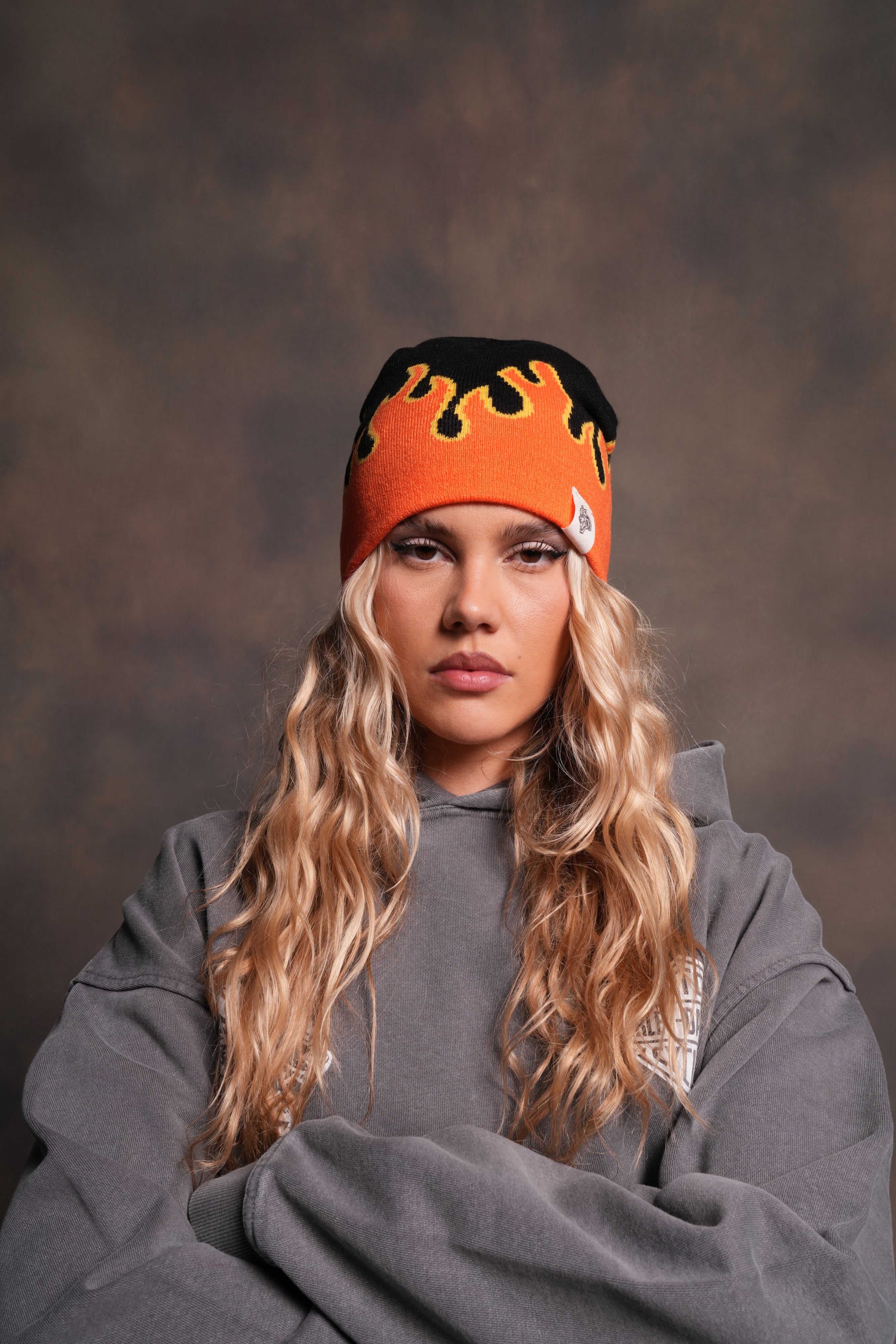 Eternal Flame Cap Beanie in Black/Orange