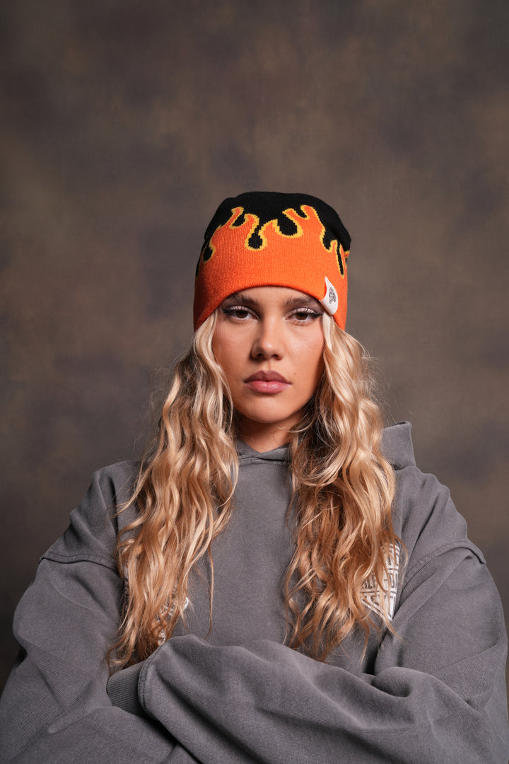 Eternal Flame Cap Beanie in Black/Orange