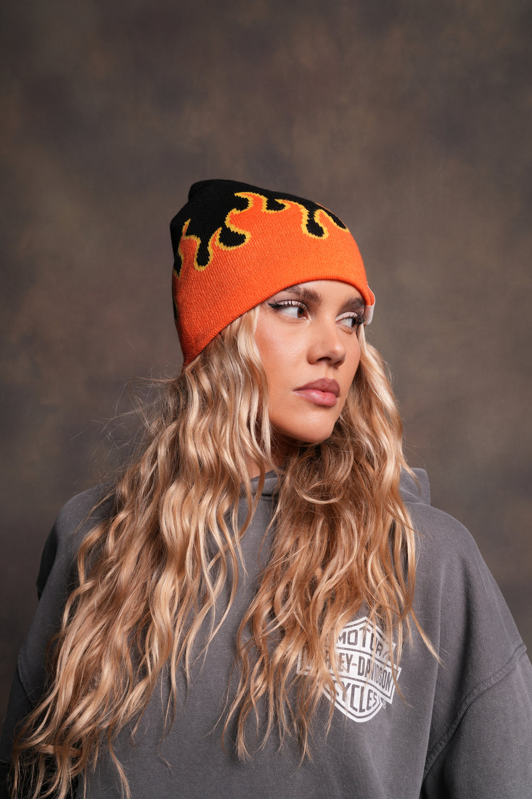 Eternal Flame Cap Beanie in Black/Orange