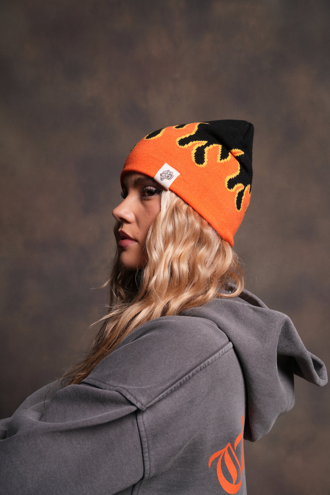 Eternal Flame Cap Beanie in Black/Orange