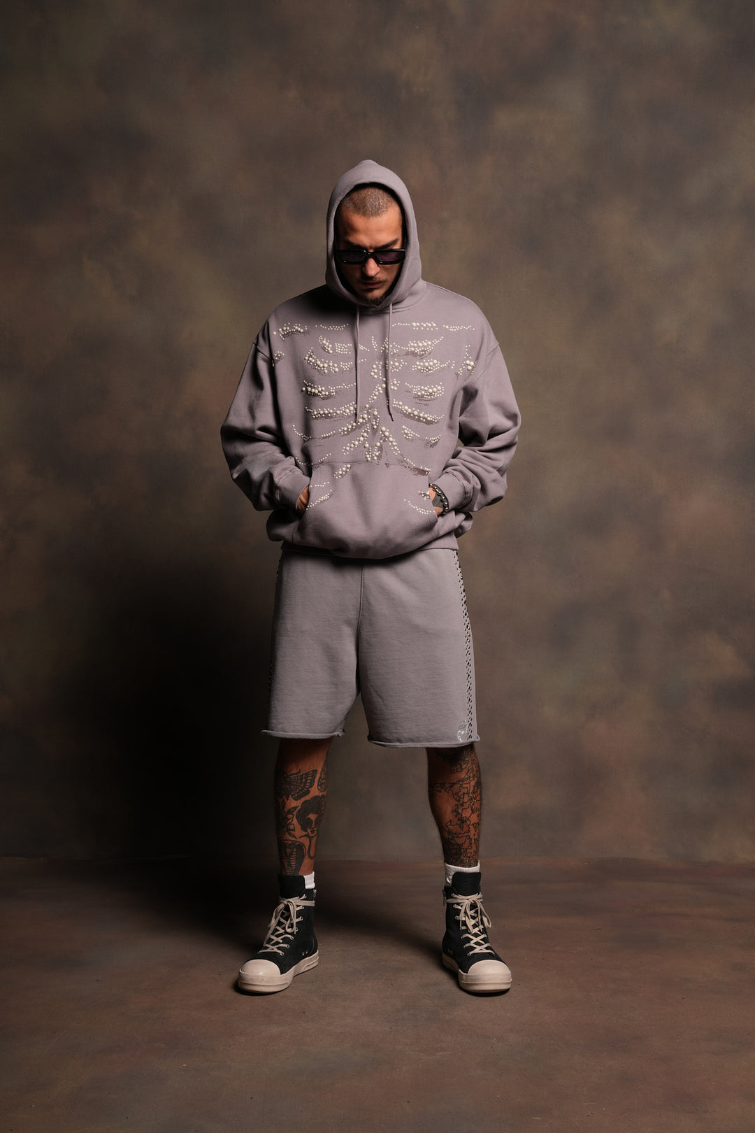 Bone Cage Bishop Hoodie In Pale Gray