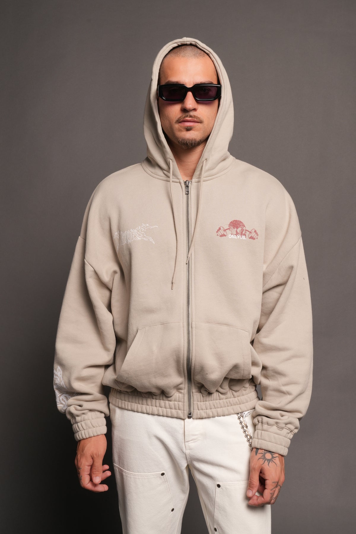 Wolves Bodybuilding Club Chambers Zip Hoodie In Cactus Gray