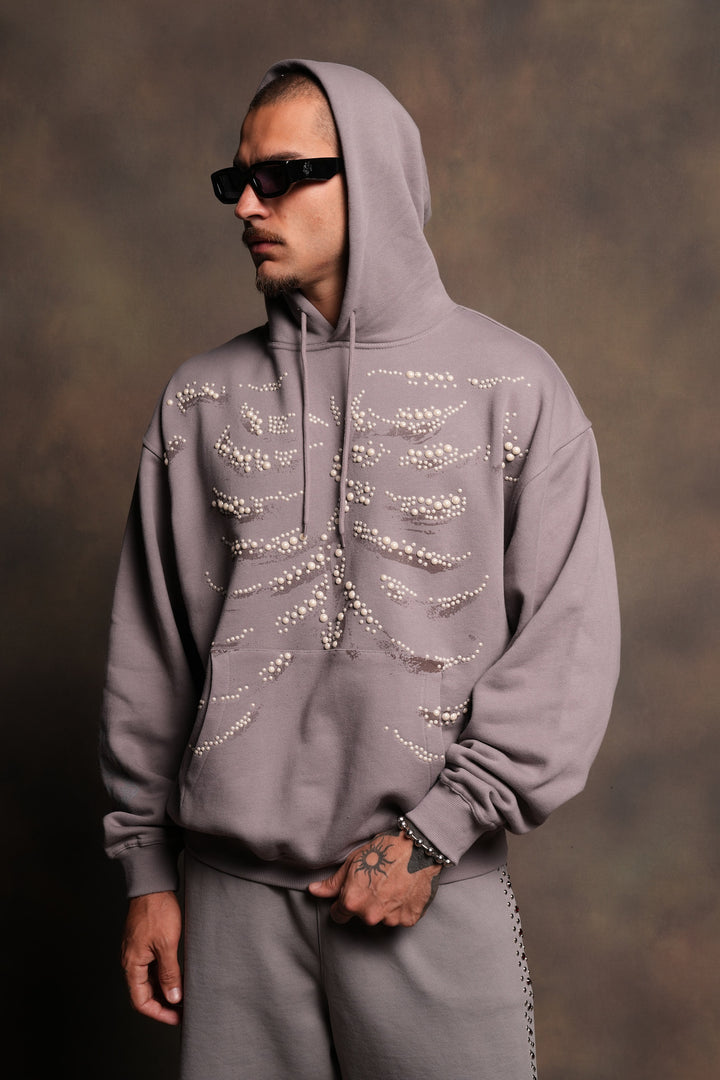 Bone Cage Bishop Hoodie In Pale Gray