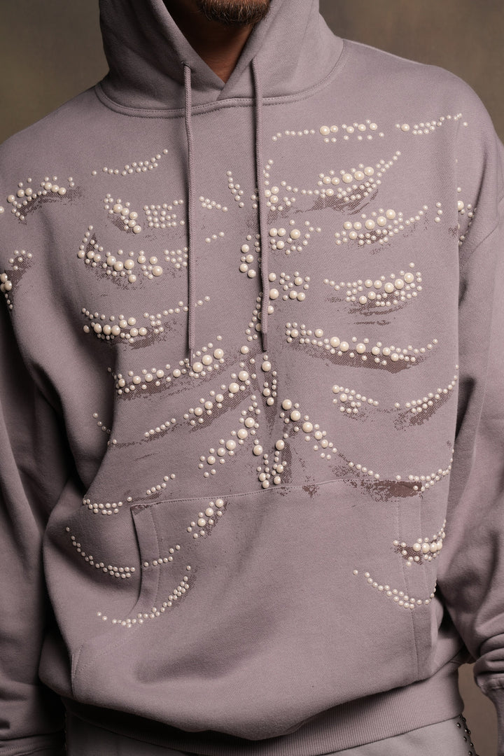 Bone Cage Bishop Hoodie In Pale Gray