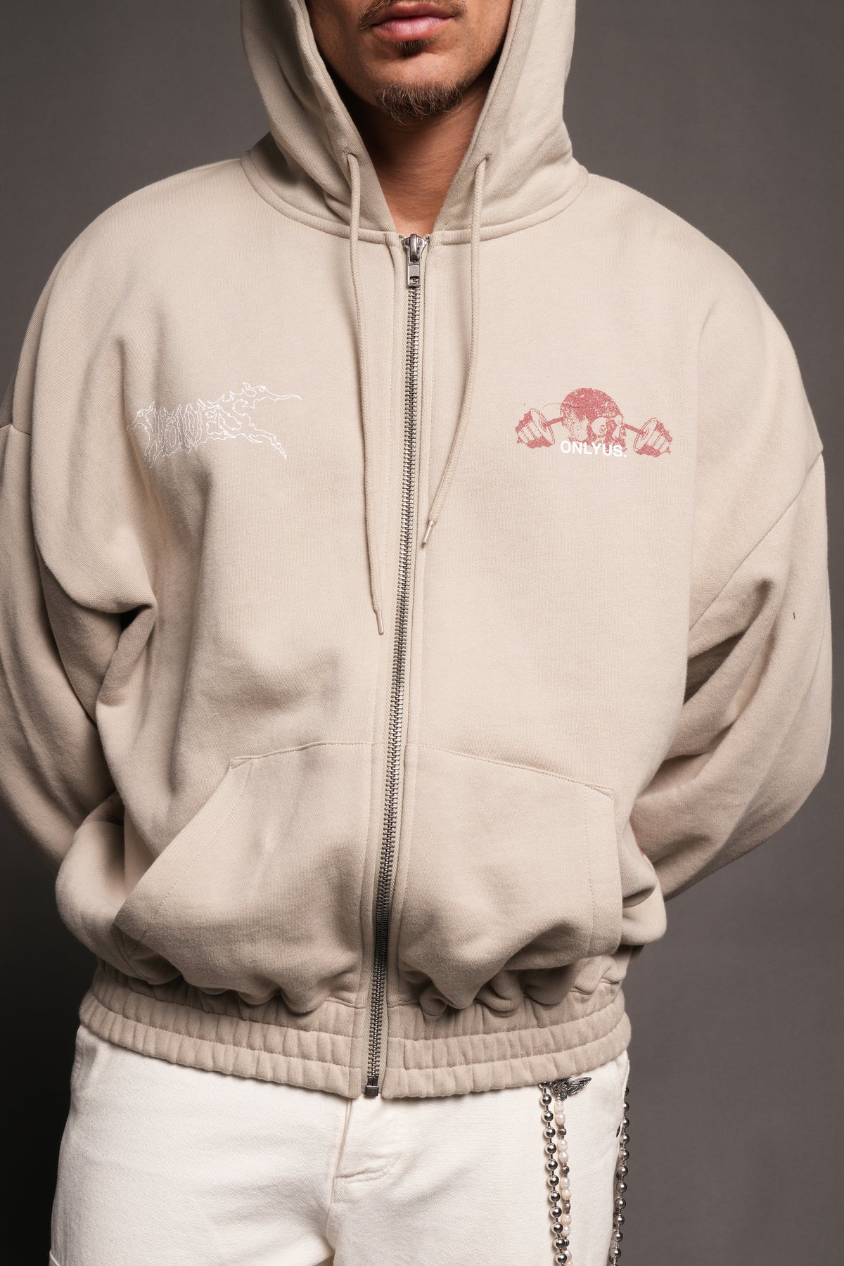Wolves Bodybuilding Club Chambers Zip Hoodie In Cactus Gray