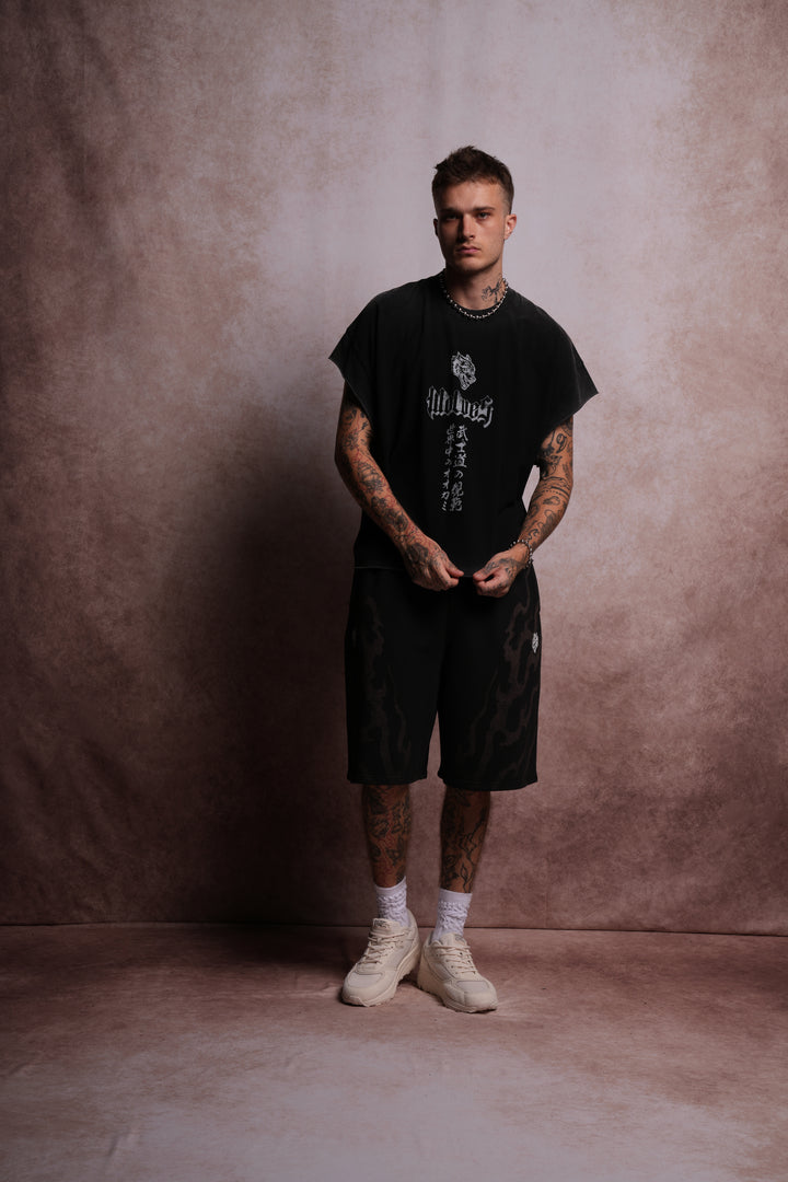 Darc Infernal Grunge Cut-Off Tee in Black