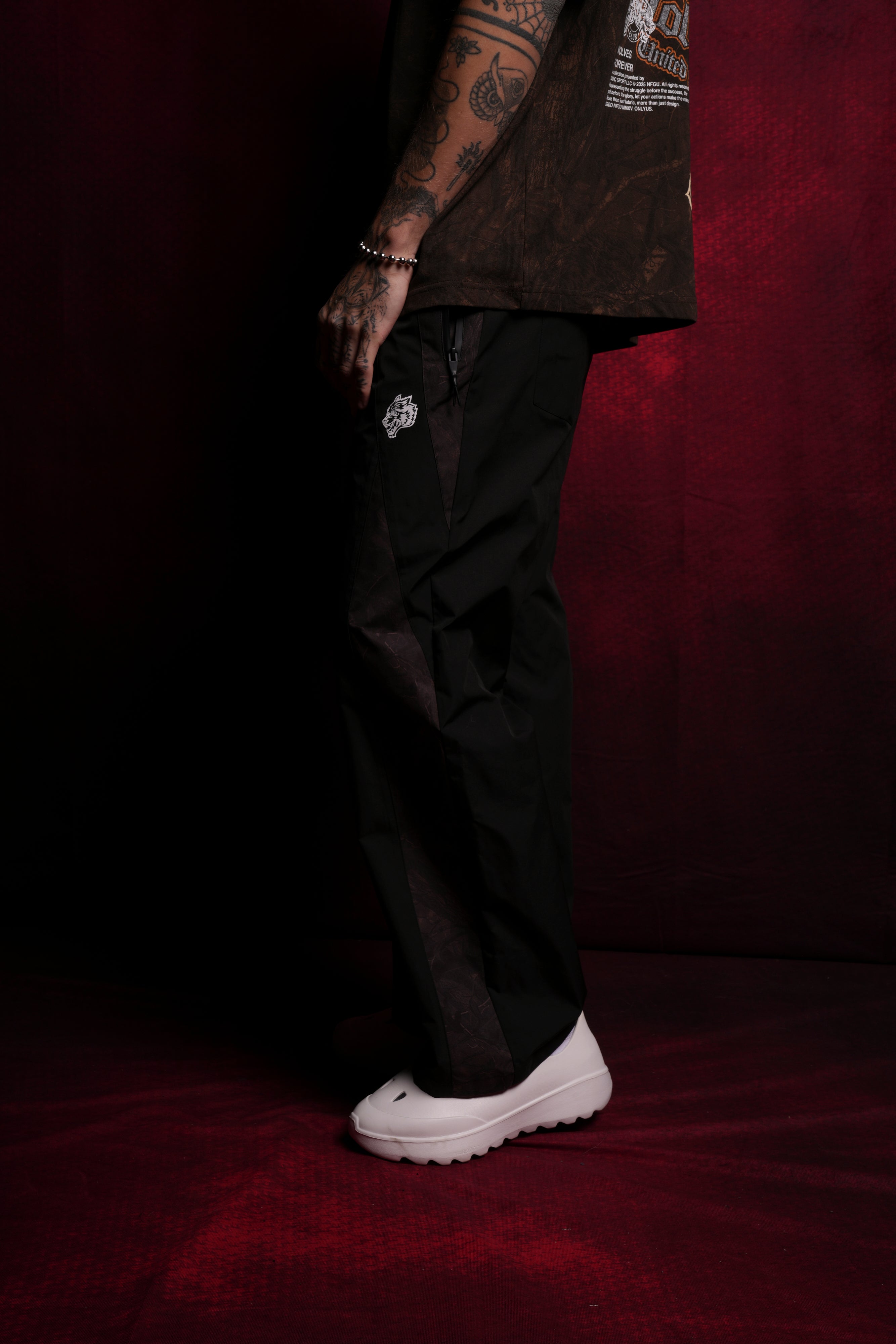 Dual Brolic Unisex Track Pants in Black Driftwood Forest Camo