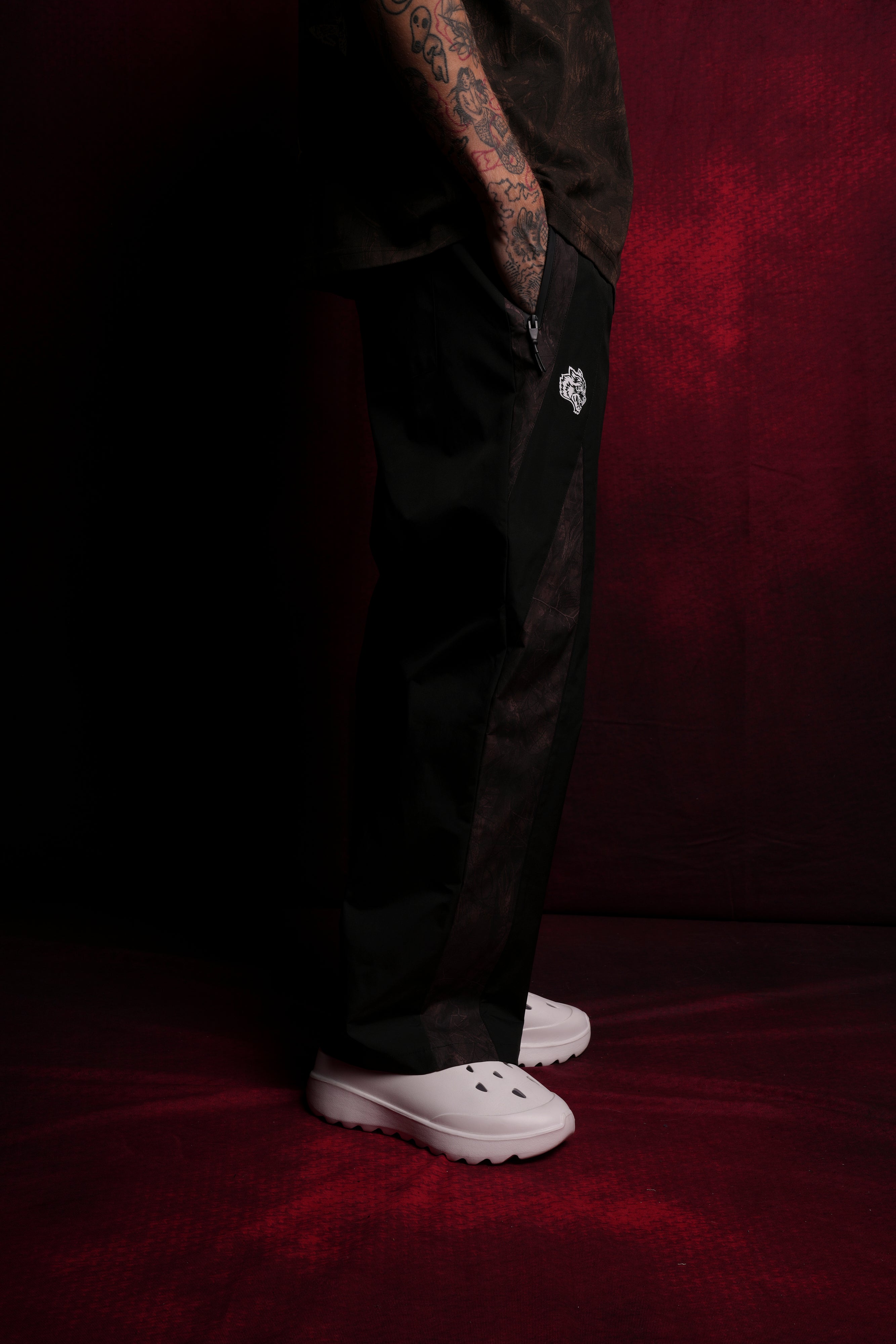 Dual Brolic Unisex Track Pants in Black Driftwood Forest Camo