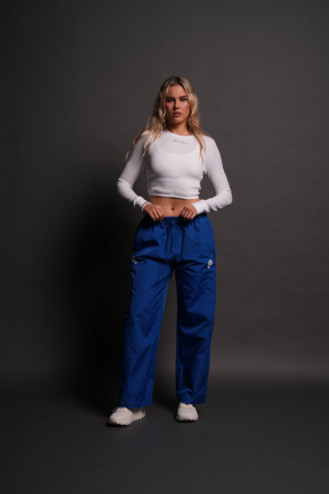 Dual Wolf Chopper Brolic Unisex Track Pants in Cobalt Blue