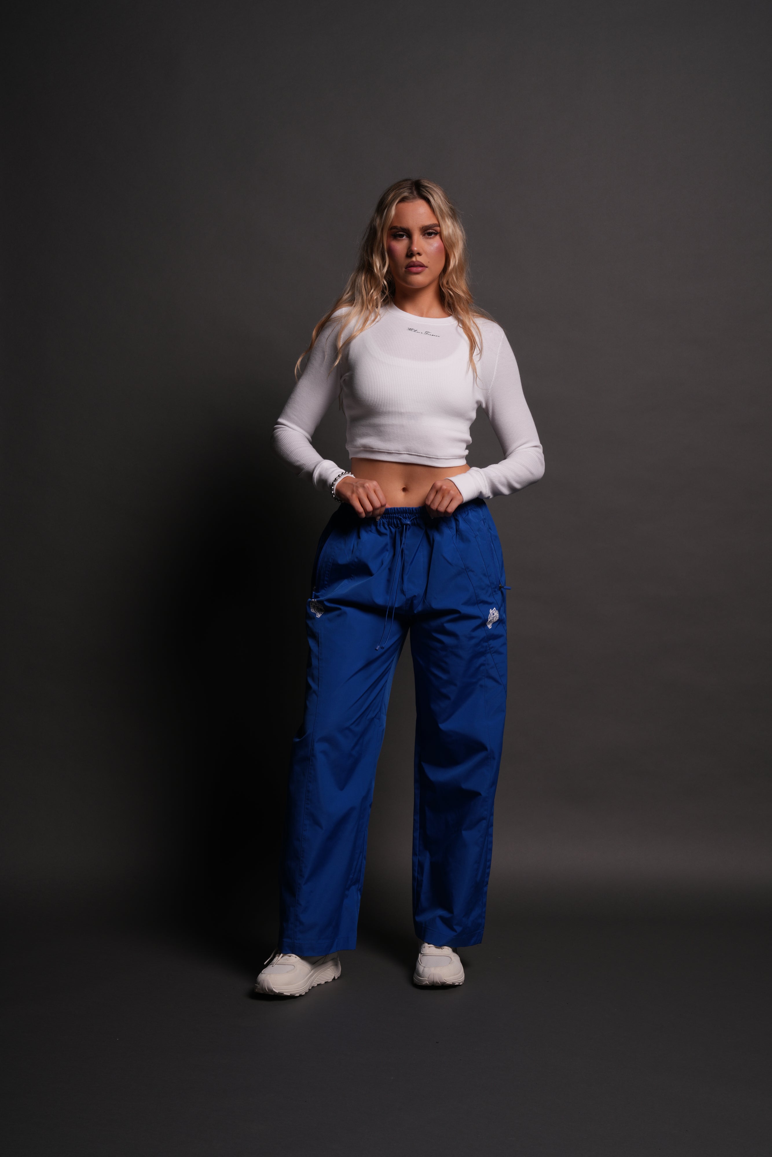 Dual Wolf Chopper Brolic Unisex Track Pants in Cobalt Blue