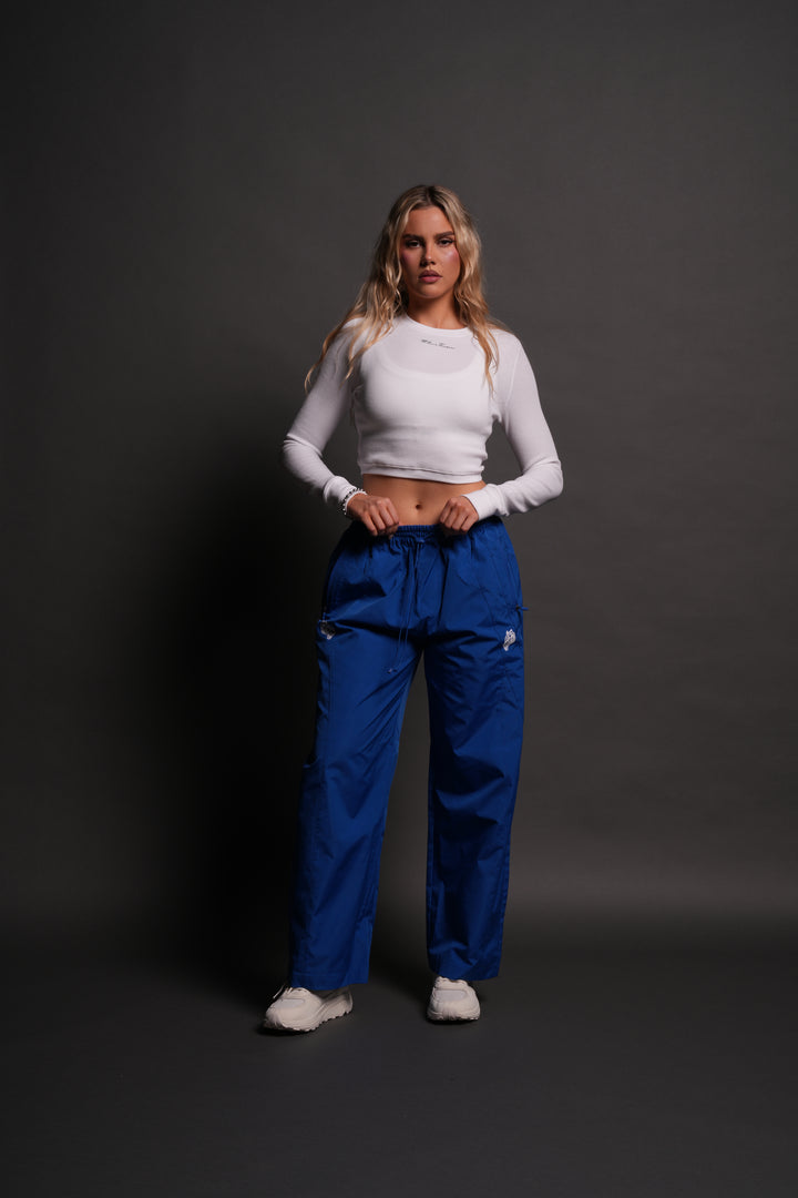 Dual Wolf Chopper Brolic Unisex Track Pants in Cobalt Blue