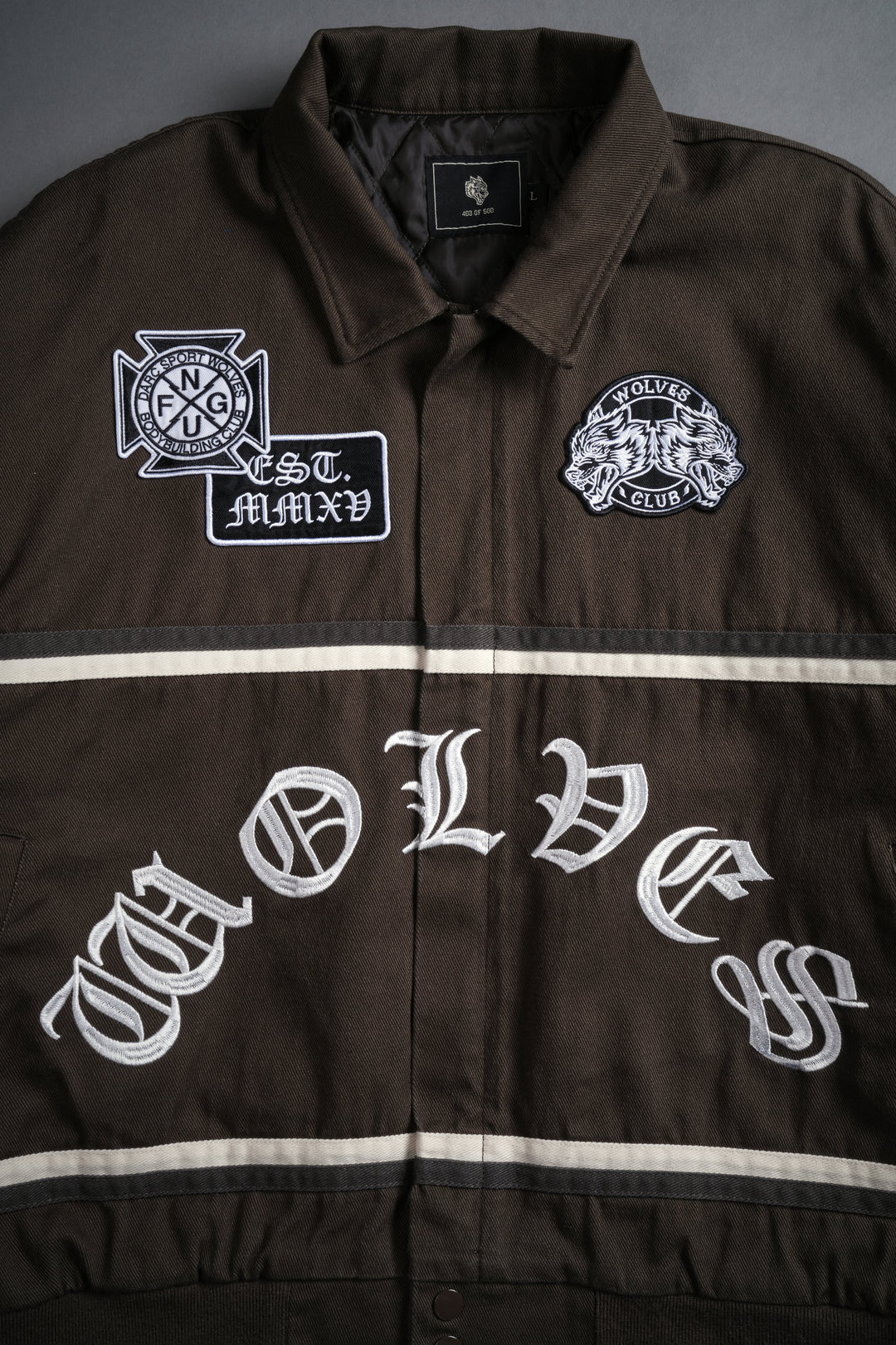 Wolves Club Chopper Big Moe Jacket in Darc Olive/Cream/Wolf Gray