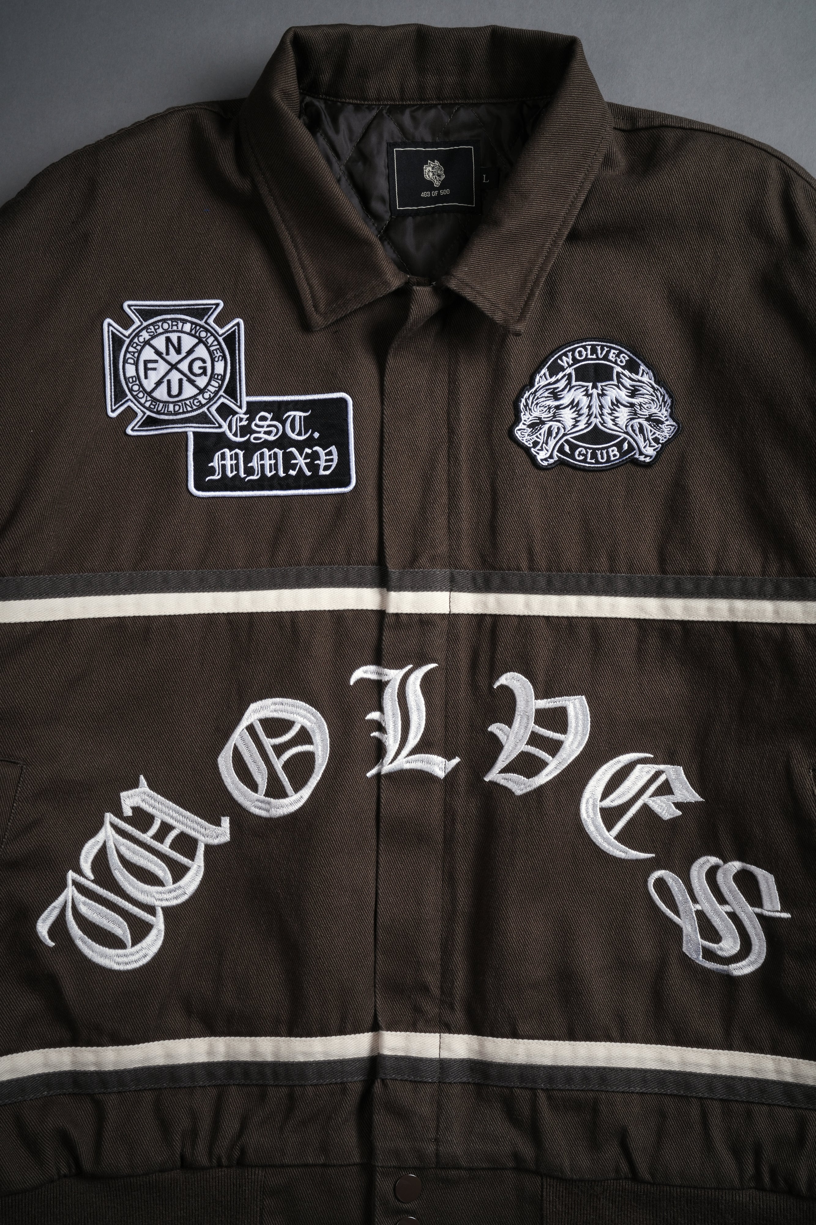Wolves Club Chopper Big Moe Jacket in Darc Olive/Cream/Wolf Gray