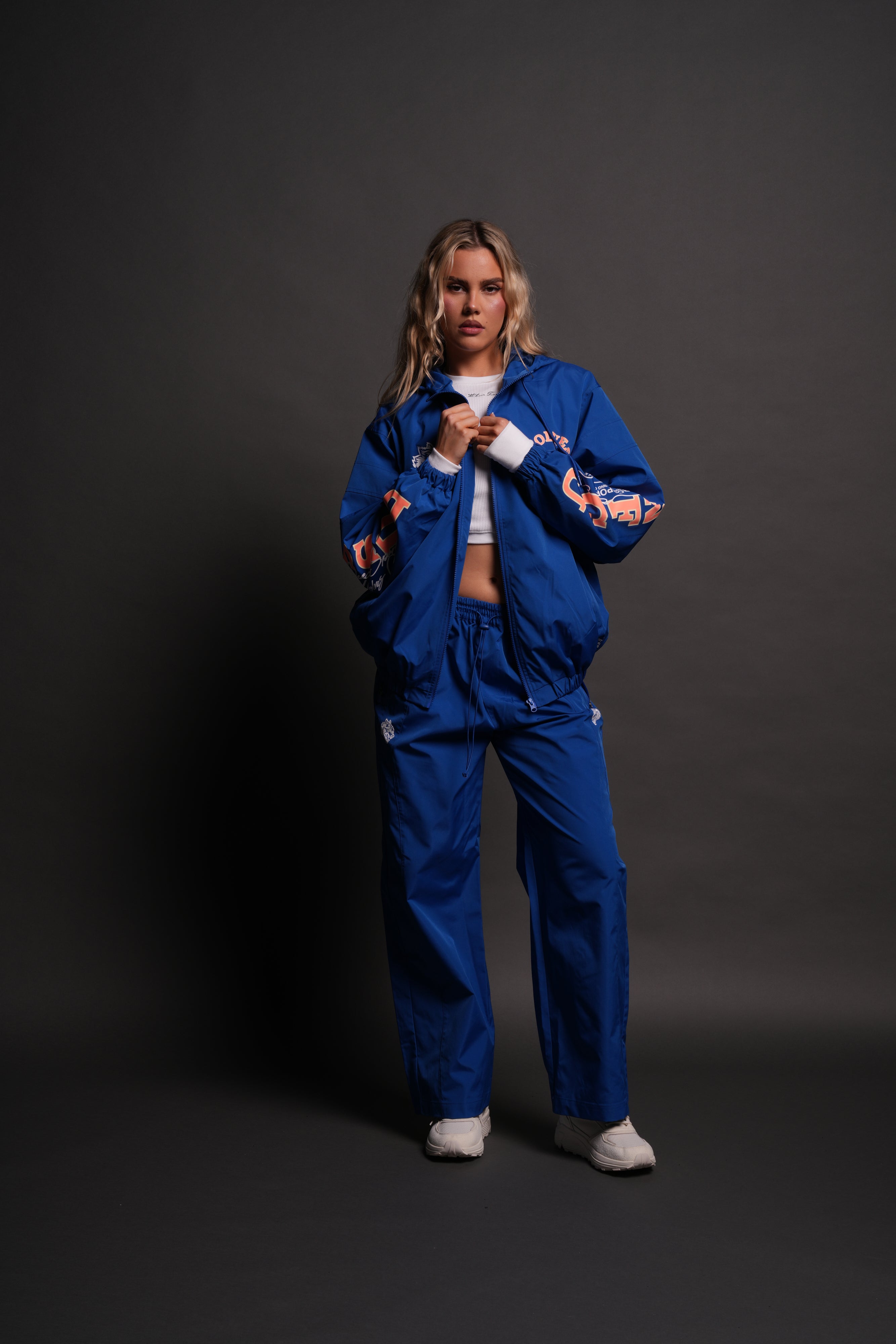 Dual Wolf Chopper Brolic Unisex Track Pants in Cobalt Blue