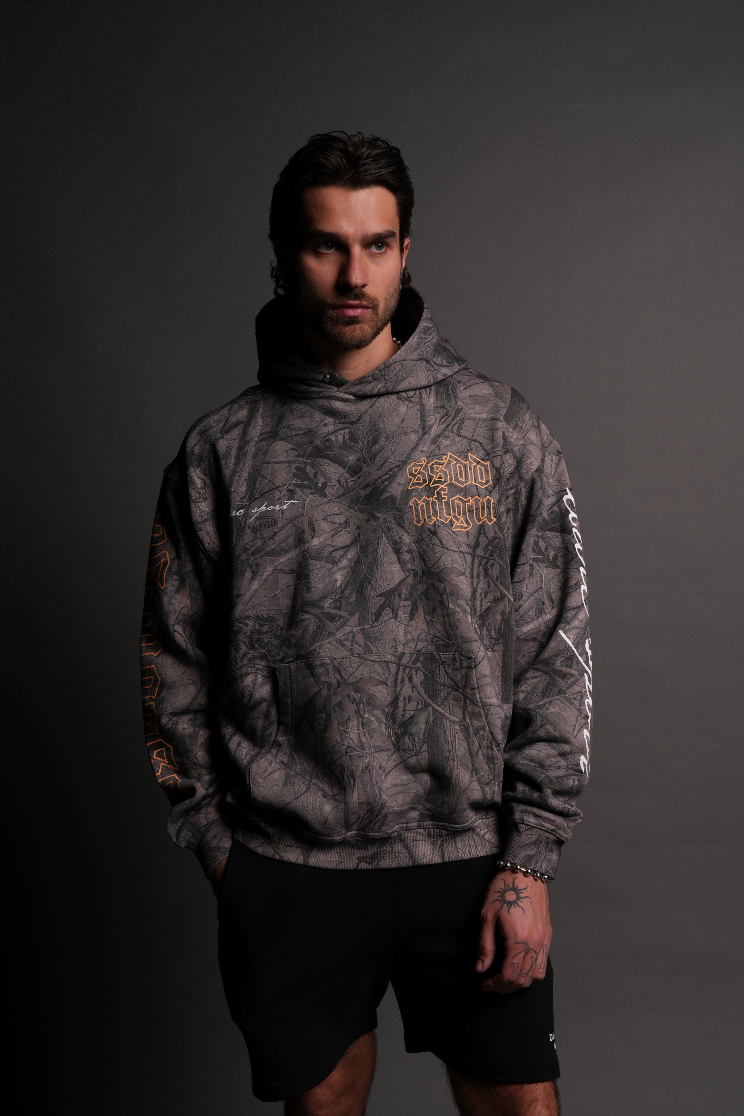 New Beginnings "Pierce" Hoodie in Driftwood Wolf Forest Camo