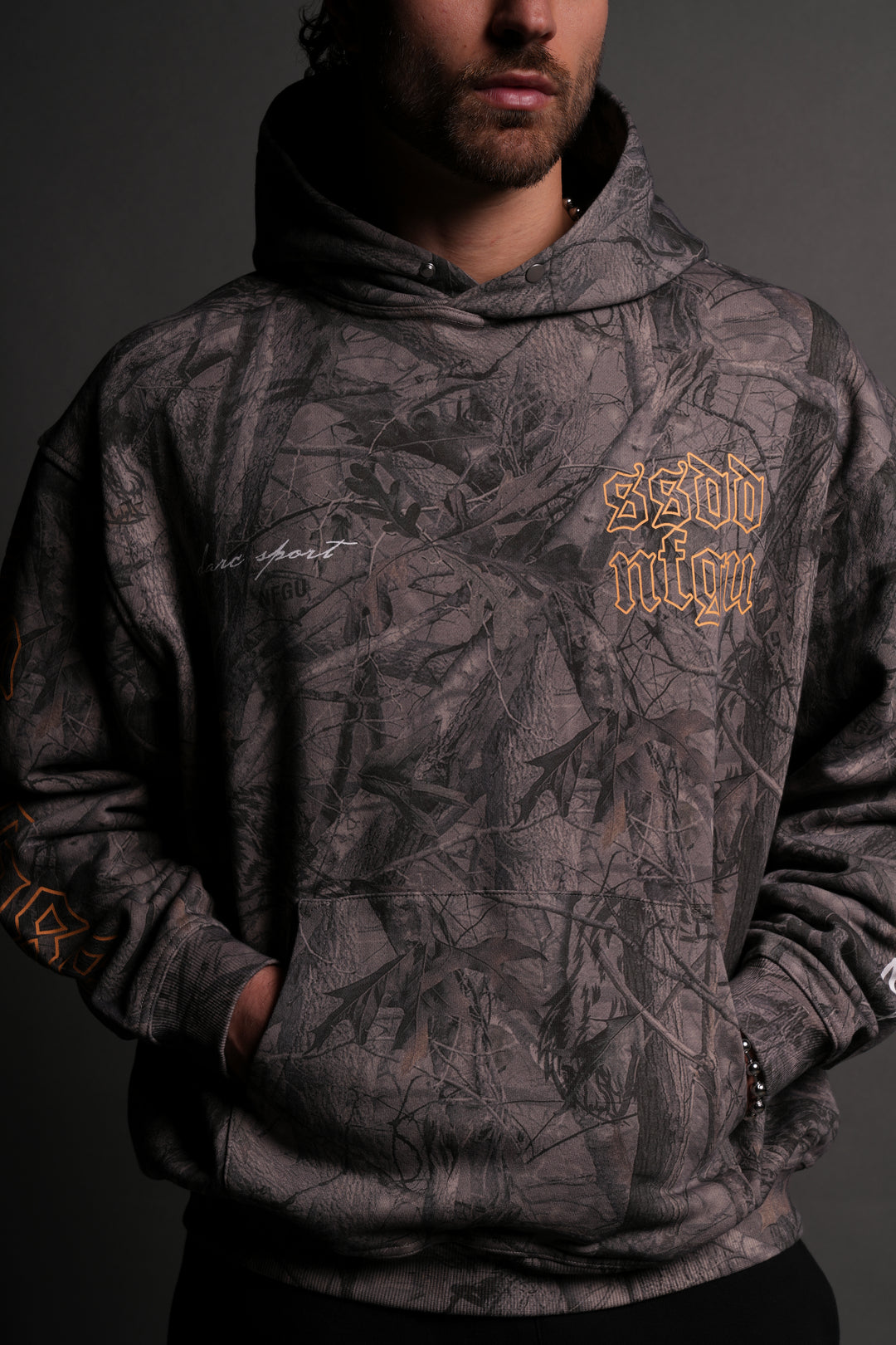 New Beginnings "Pierce" Hoodie in Driftwood Wolf Forest Camo