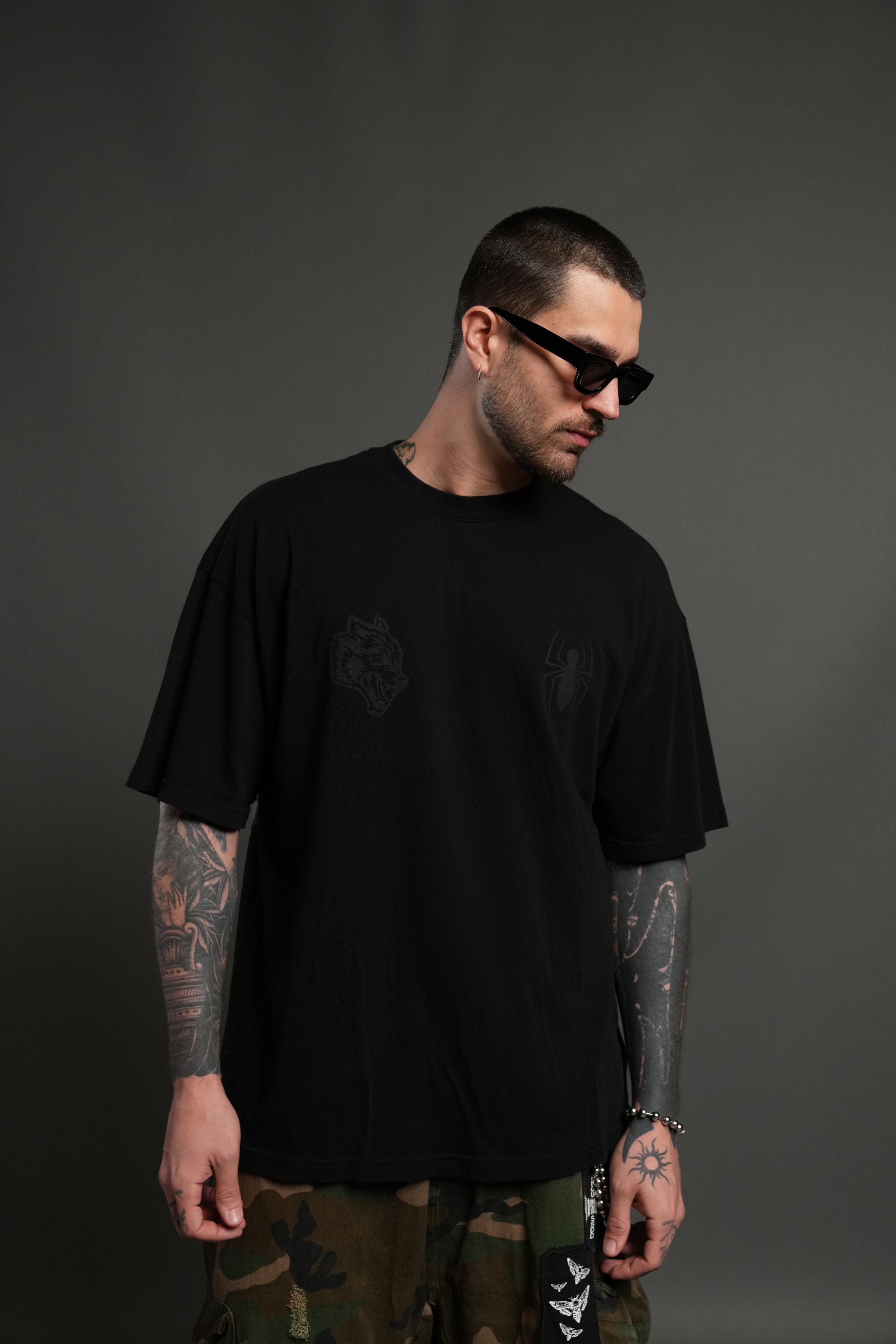 Webs and Shadows Premium Oversized Tee in Black
