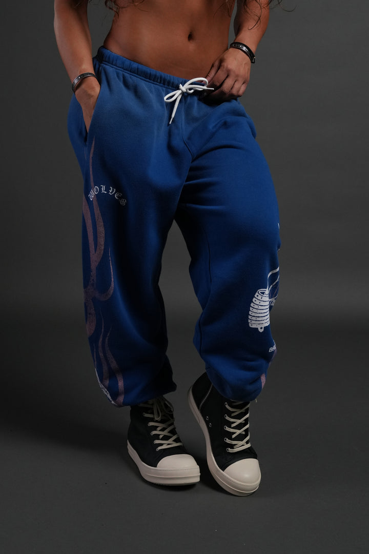 Powerhouse of the Cherub Unisex Lightweight Lounger Sweat Pants in Darc Cobalt Drift Wash