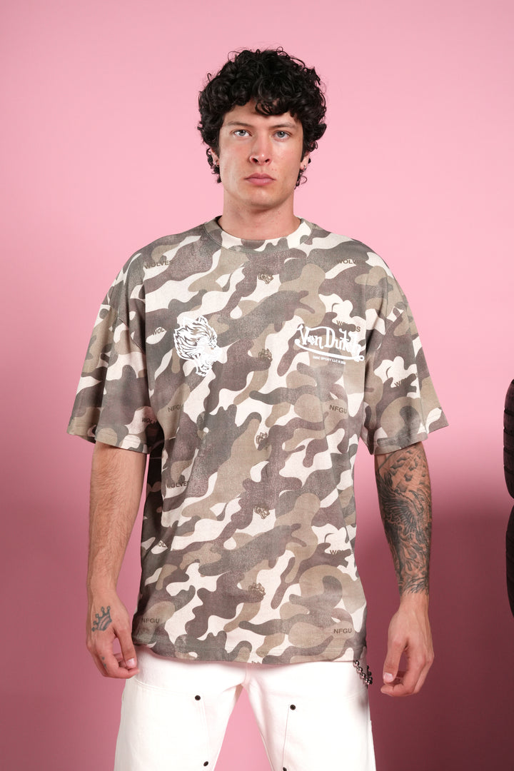Von Wild V2 Premium Oversized Tee in Dsvd Green Camo