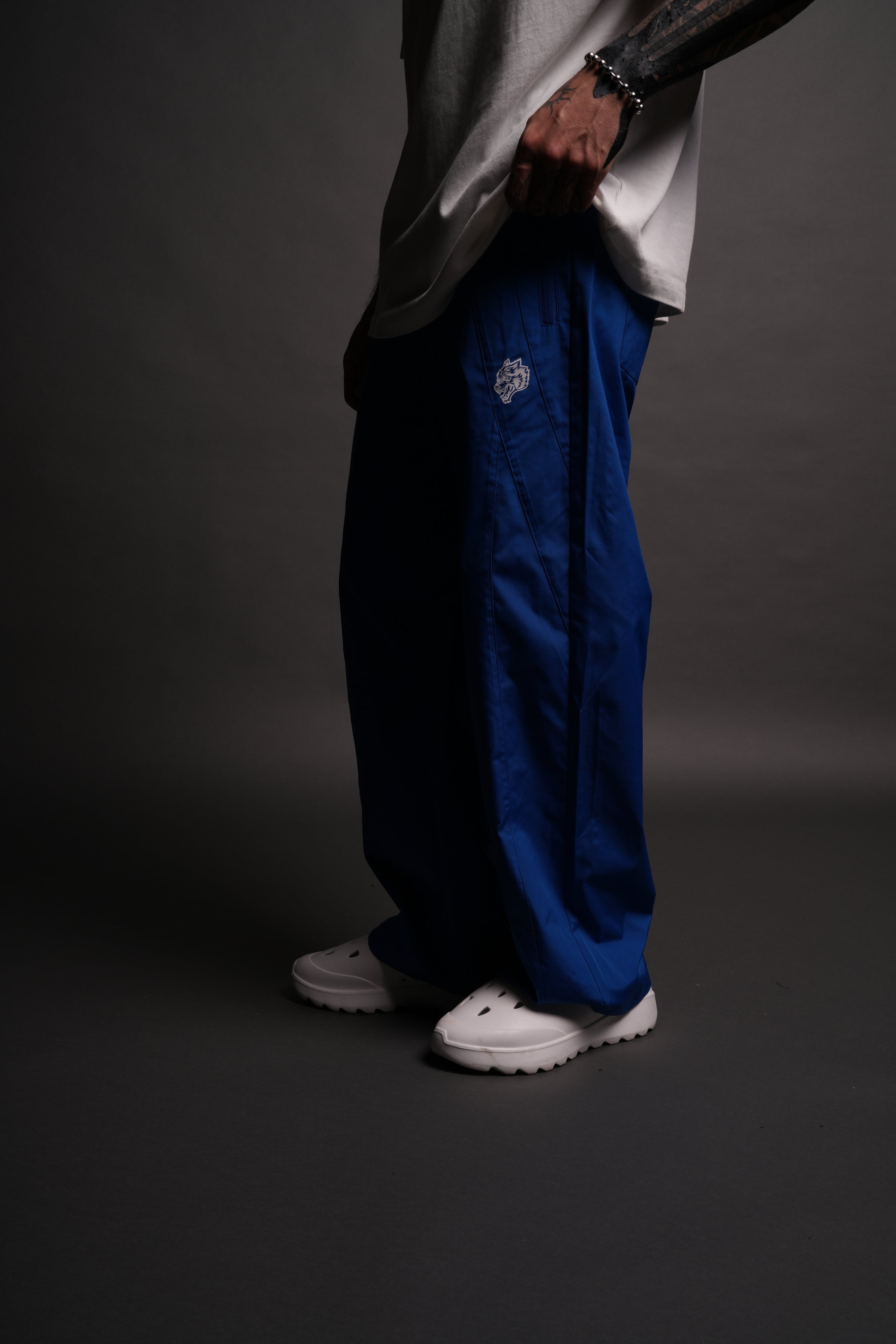 Dual Wolf Chopper Brolic Unisex Track Pants in Cobalt Blue