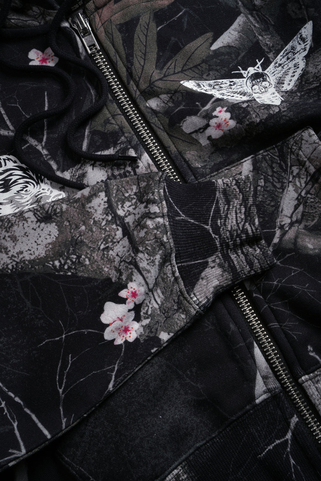 Single Wolf "Sage" Cropped Zip Hoodie in Darc Blossom Woodland Camo