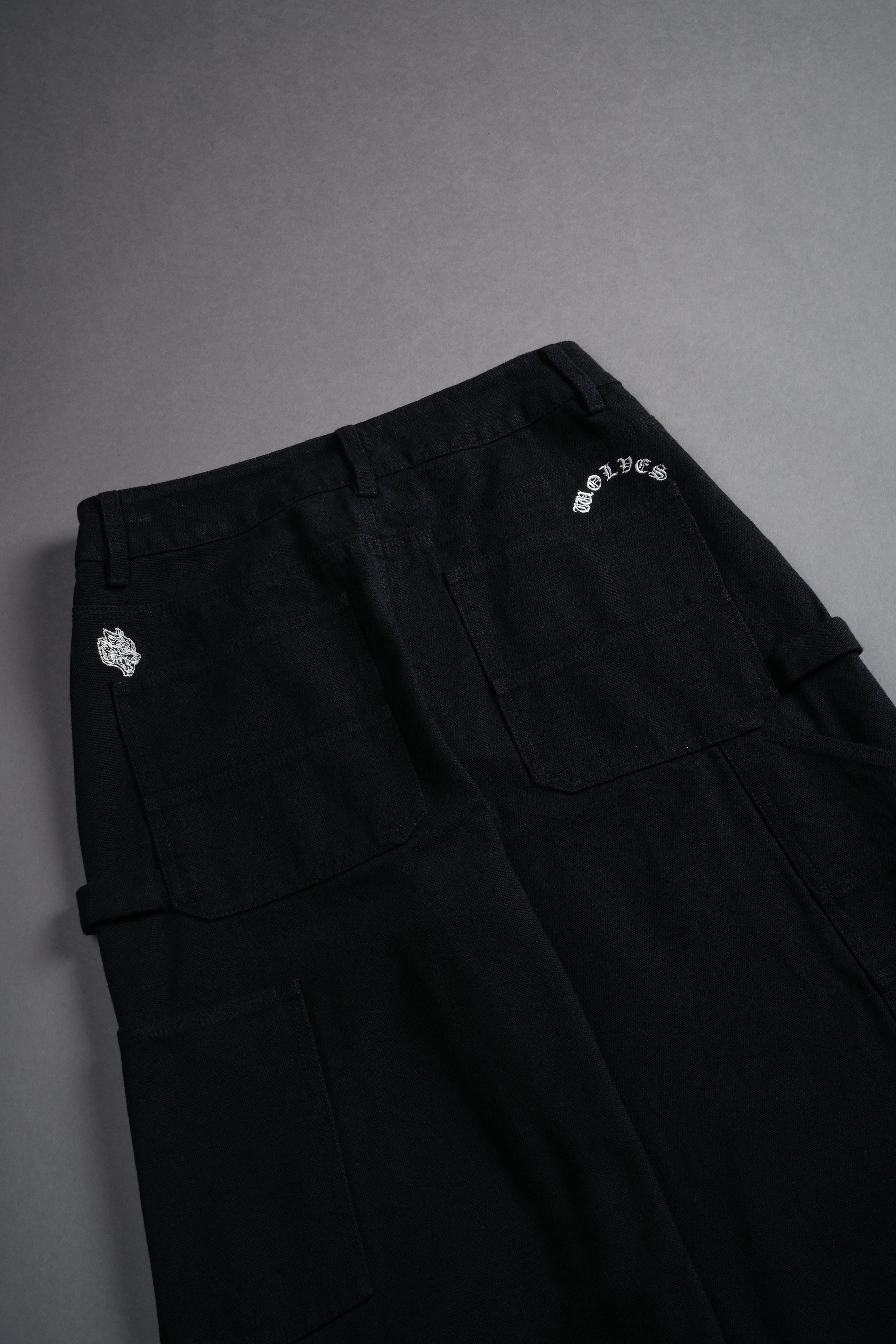 Wolf Chopper Wide Leg Carpenter Pants in Black