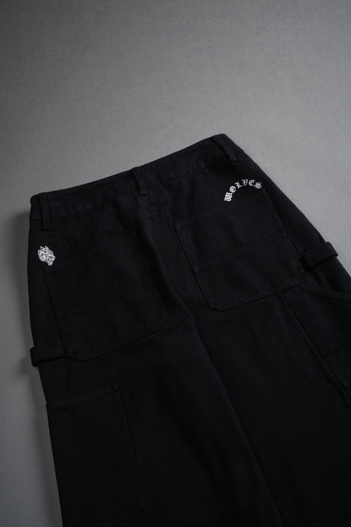 Wolf Chopper Wide Leg Carpenter Pants in Black